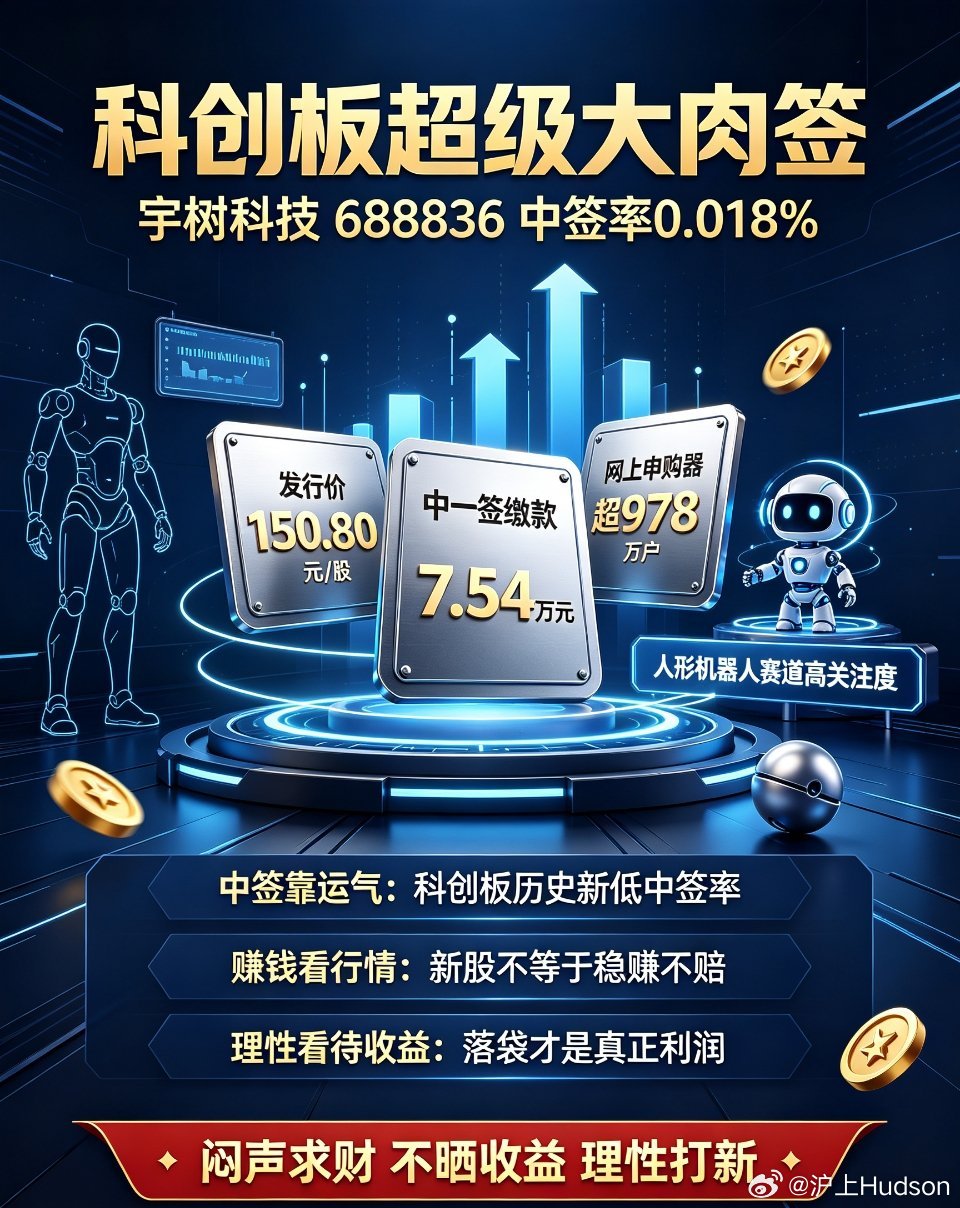 股民称中签宇树不敢发朋友圈科创板超级大肉签宇树科技（688836）本次发行价格1