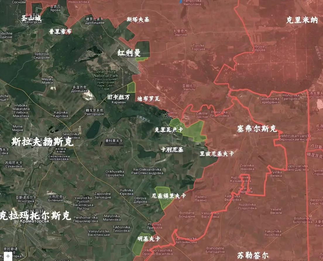 俄军南部集群和西部集群对双子城（斯拉维扬斯克与克拉马托尔斯克）的推进。比较一下就