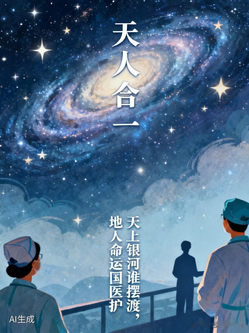 “天上银河谁摆渡，地人命运国医护”，这对联太妙了！上联把银河想象成需摆渡的河流，