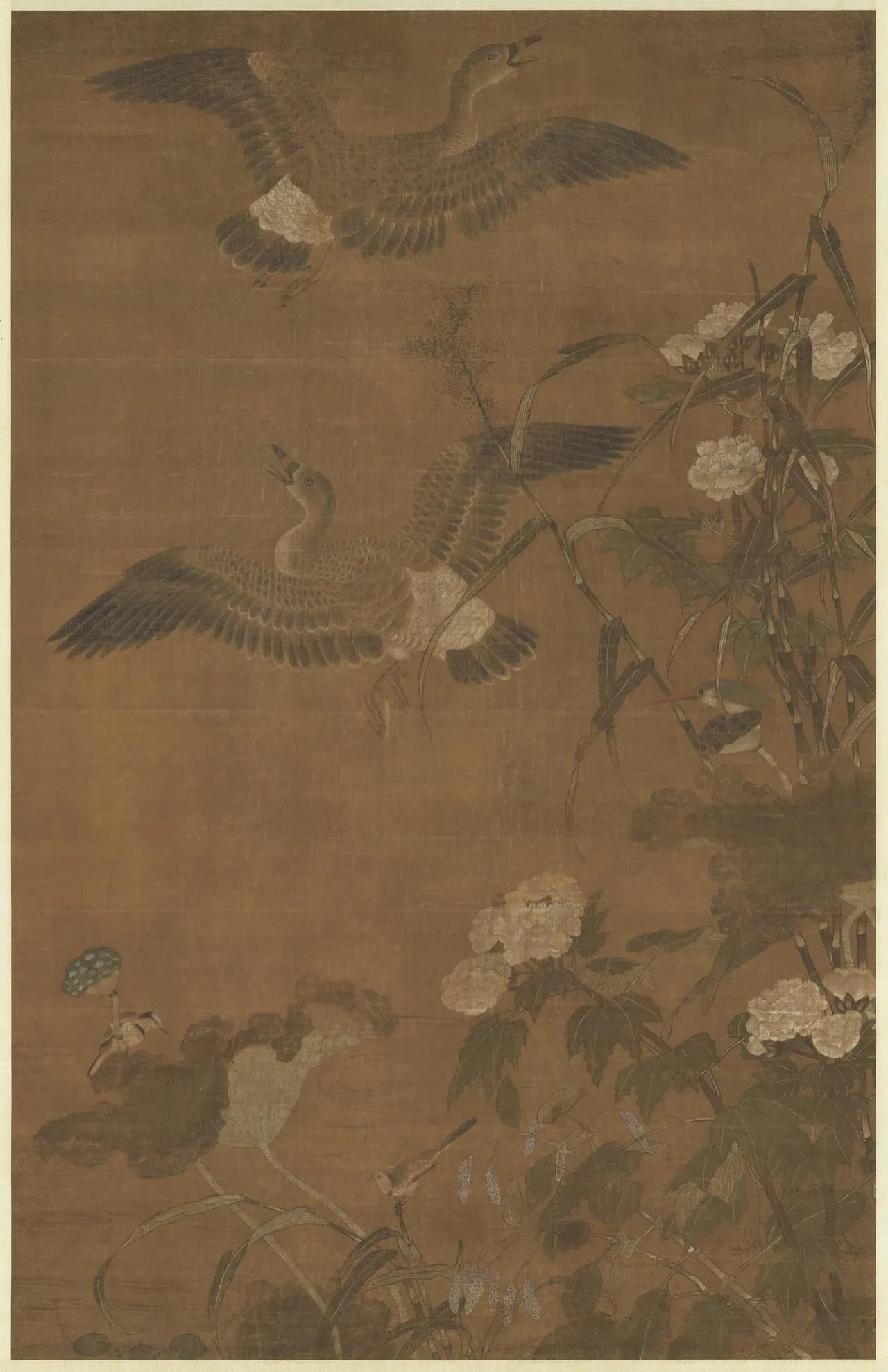 《秋蒲蓉宾图》

古人认为，鸿雁每年九月从北地飞往南方过冬，如宾客一般暂时停留在