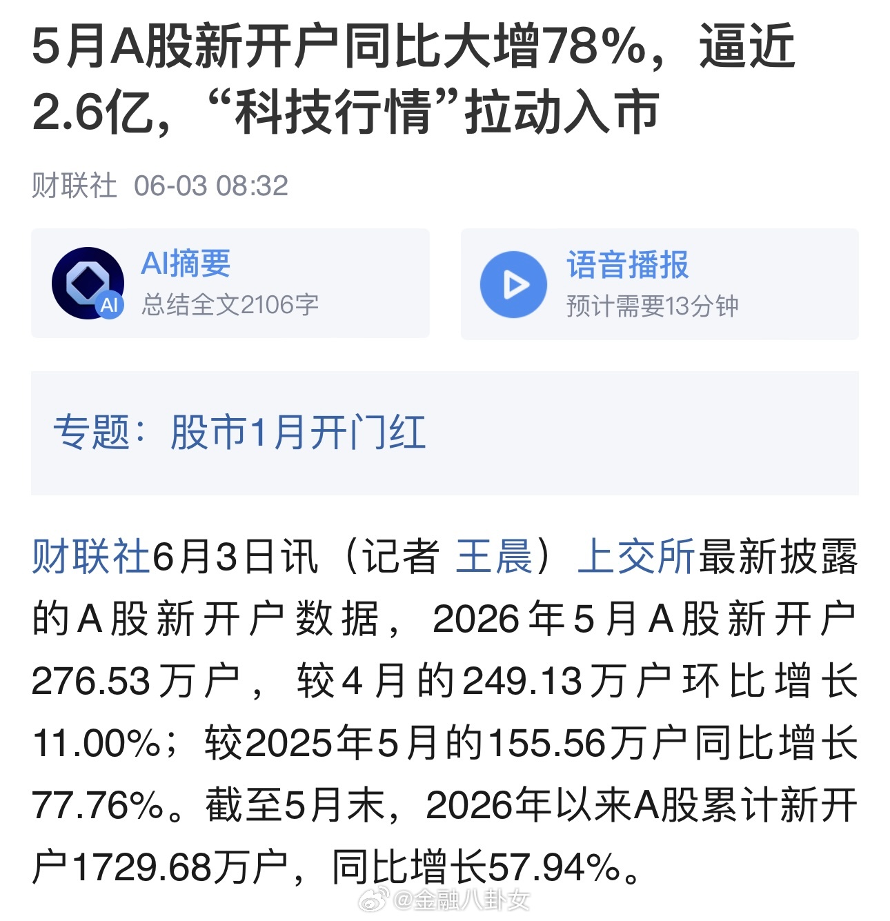 5月A股新开户同比大增78%，逼近2.6亿