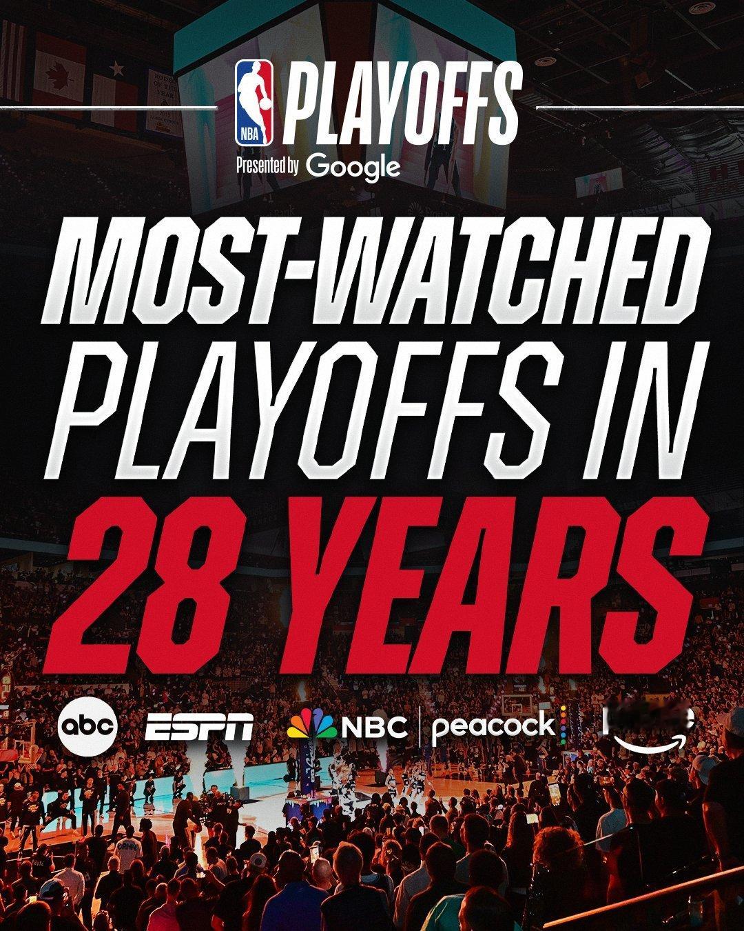 NBA官方：今年季后赛收视率是28年来的最高。