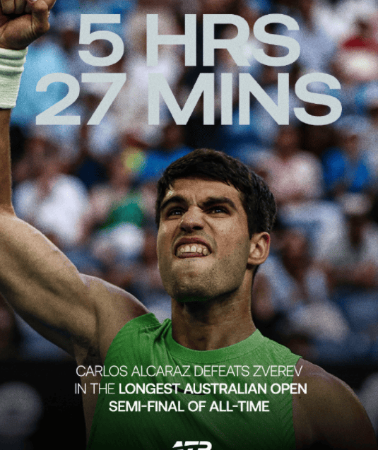5小时27分钟！阿卡vs兹维列夫成澳网用时最长半决赛