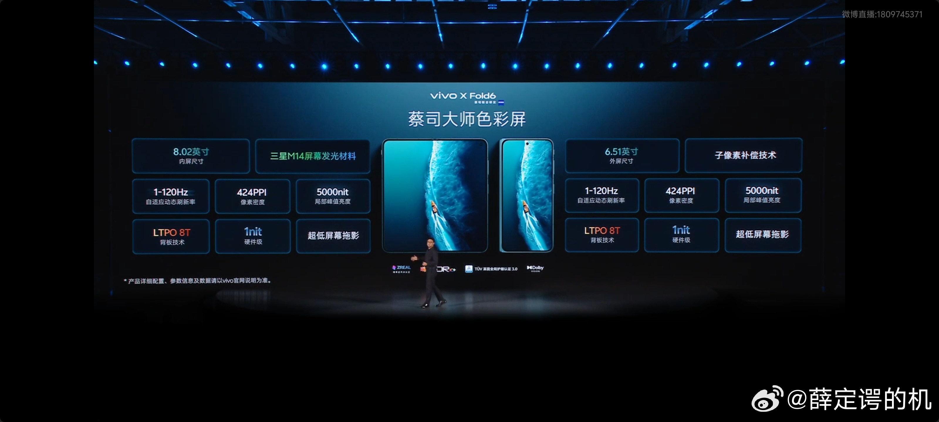 vivo X Fold6内屏用了8.02英寸三星M14发光材料，外屏用了6.51