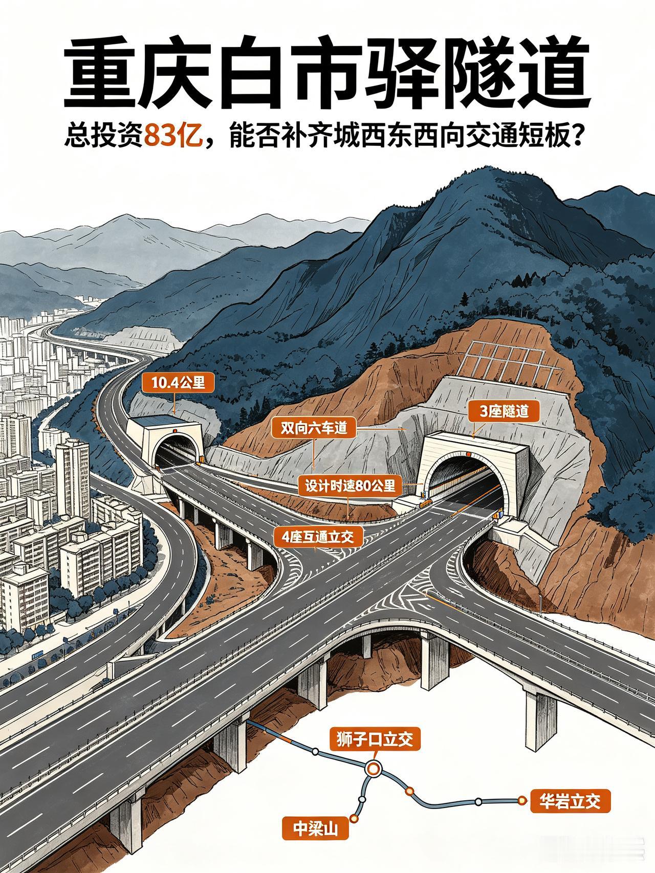 总投资83亿！重庆白市驿隧道，能否补齐城西东西向交通最大短板？
我长期在关注重庆