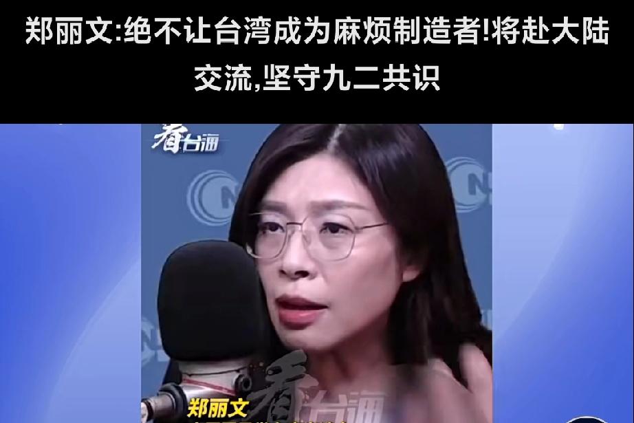郑丽文刚上任就放了三把火。
第一把火：大声承认九二共识，对岛内异端绝对不可妥协。