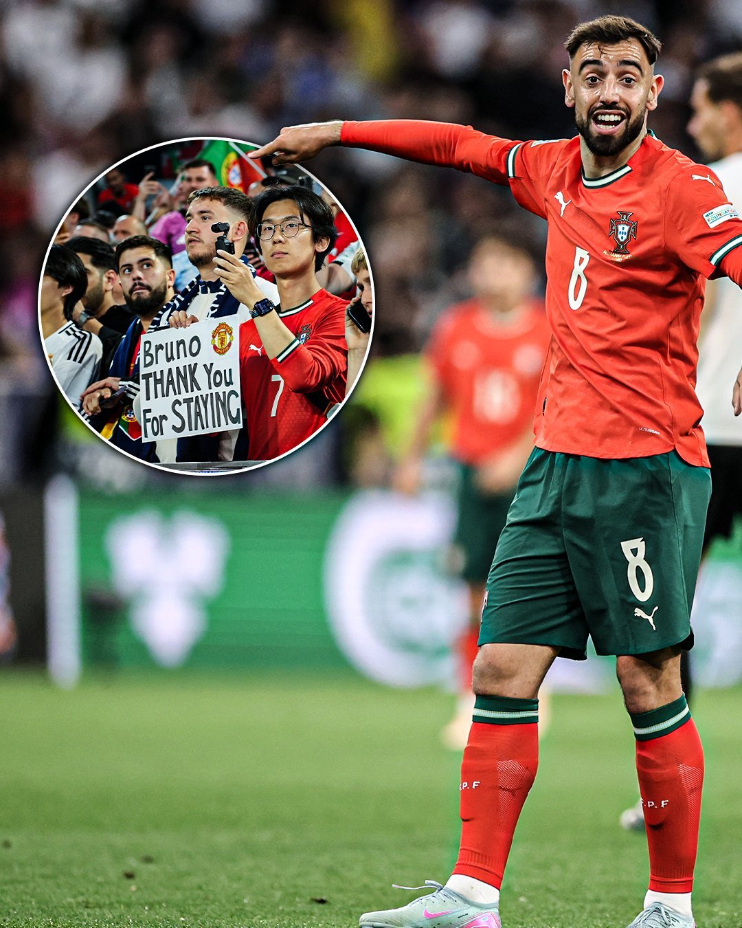 ESPN官推发了这张图片，昨晚欧国联比赛，看台上的葡萄牙球迷打出标语，“布鲁诺，
