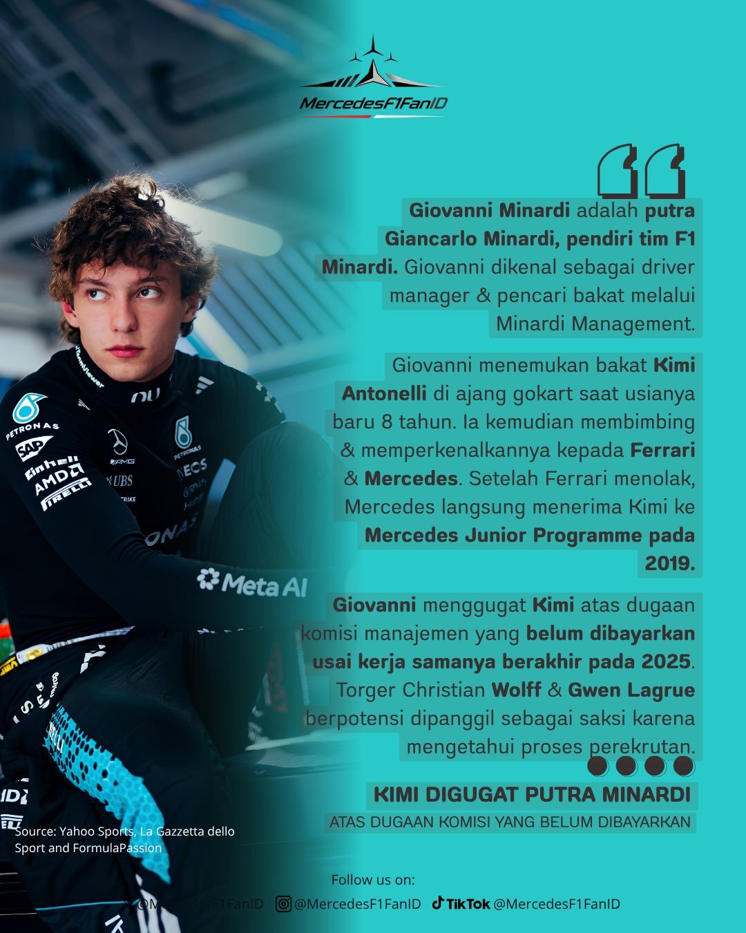 F12026F1匈牙利大奖赛 小 Kimi 近期被卷入一场诉讼。乔瓦尼·米纳尔迪