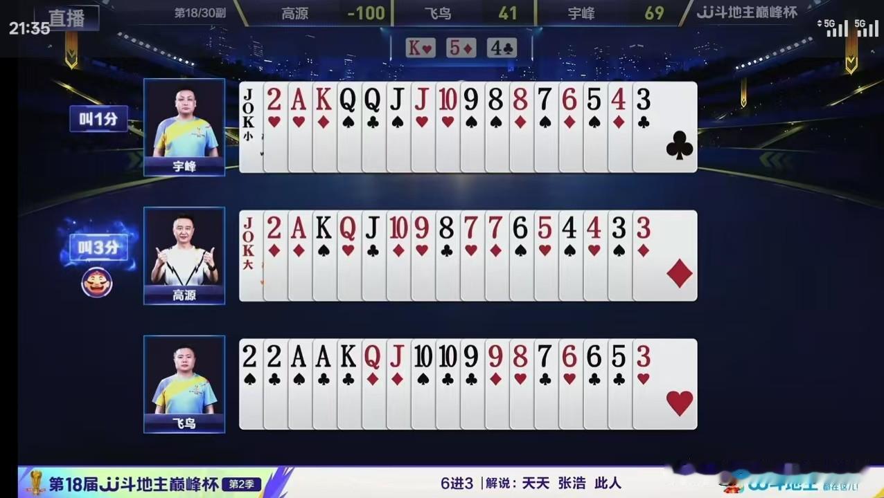 源哥打牌，纯纯地玩啊！
JJ斗地主巅峰赛6进3，高源100分了，只不过是负的。