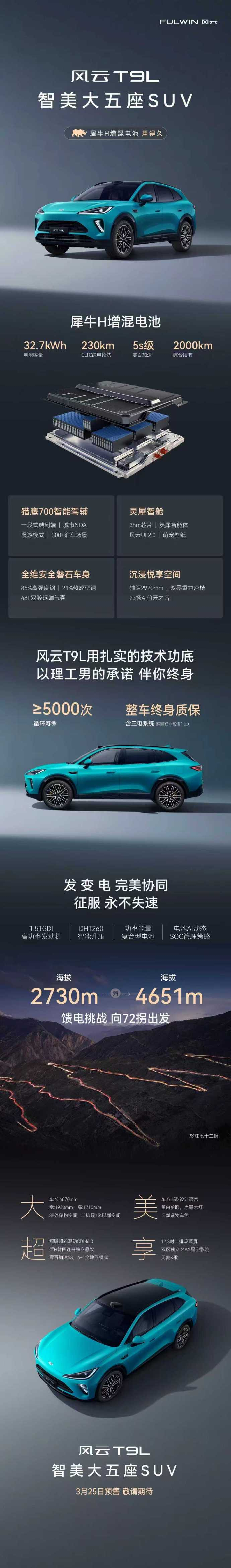 智美大五座SUV-风云T9L 3月25日预售开启 