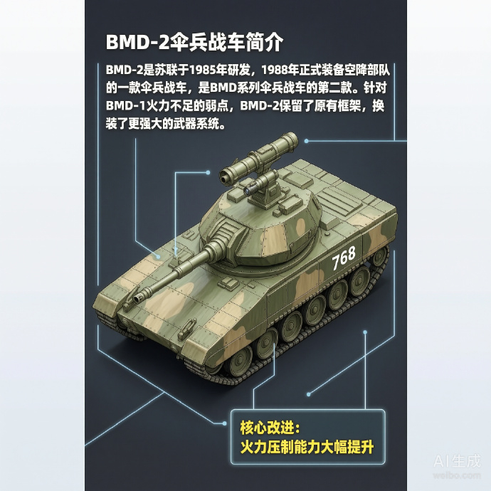 军事ai新视野 俄罗斯BMD-2伞兵战车BMD-2是苏联于1985年研发，198