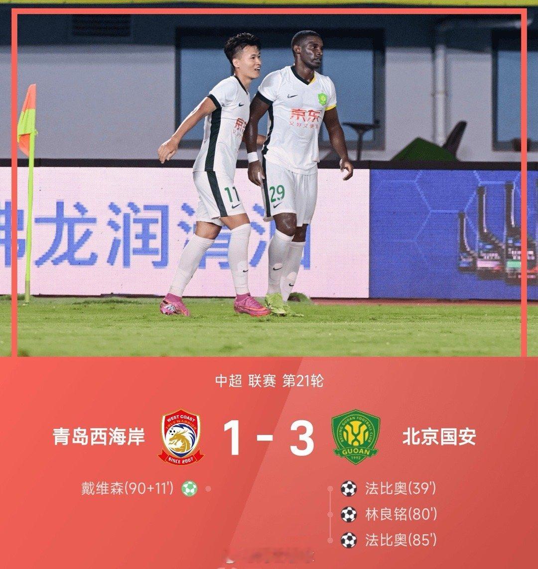 法比奥双响，张稀哲替补两助攻，国安3-1客胜西海岸中超 ​​​