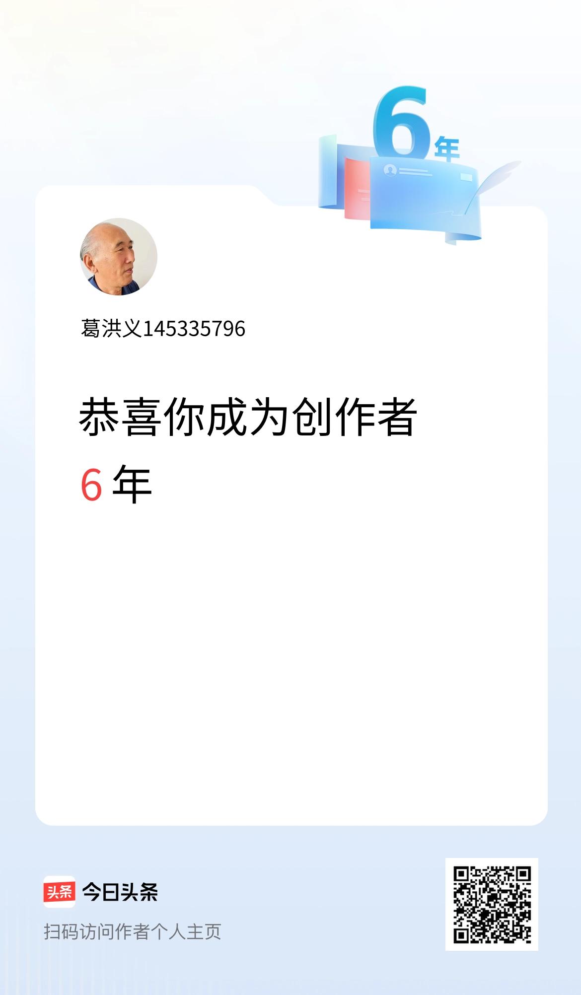 今天是我在头条成为创作者的第6年！