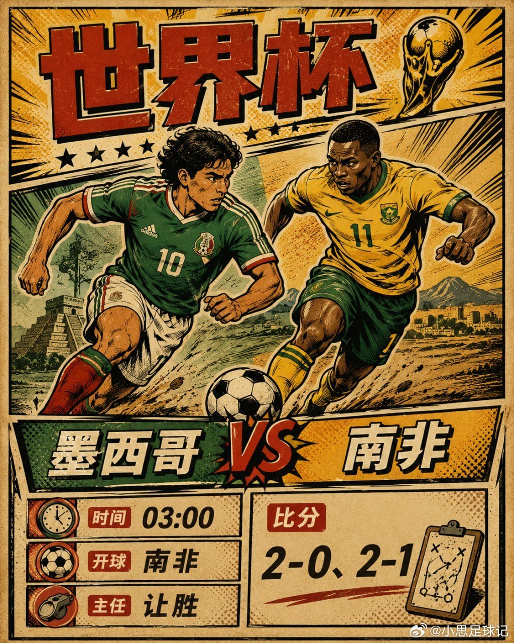 世界杯墨西哥vs南非开球：南非主任：让胜比分：2-0，3-0足球 韩国vs捷克 