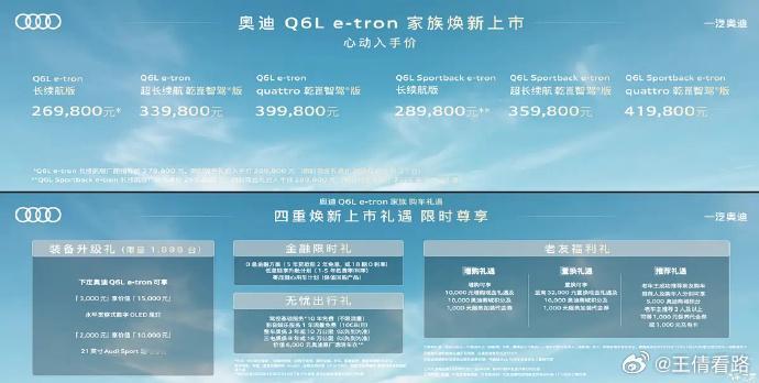 新款奥迪Q6L e-tron家族上市 ！限时26.98万起 