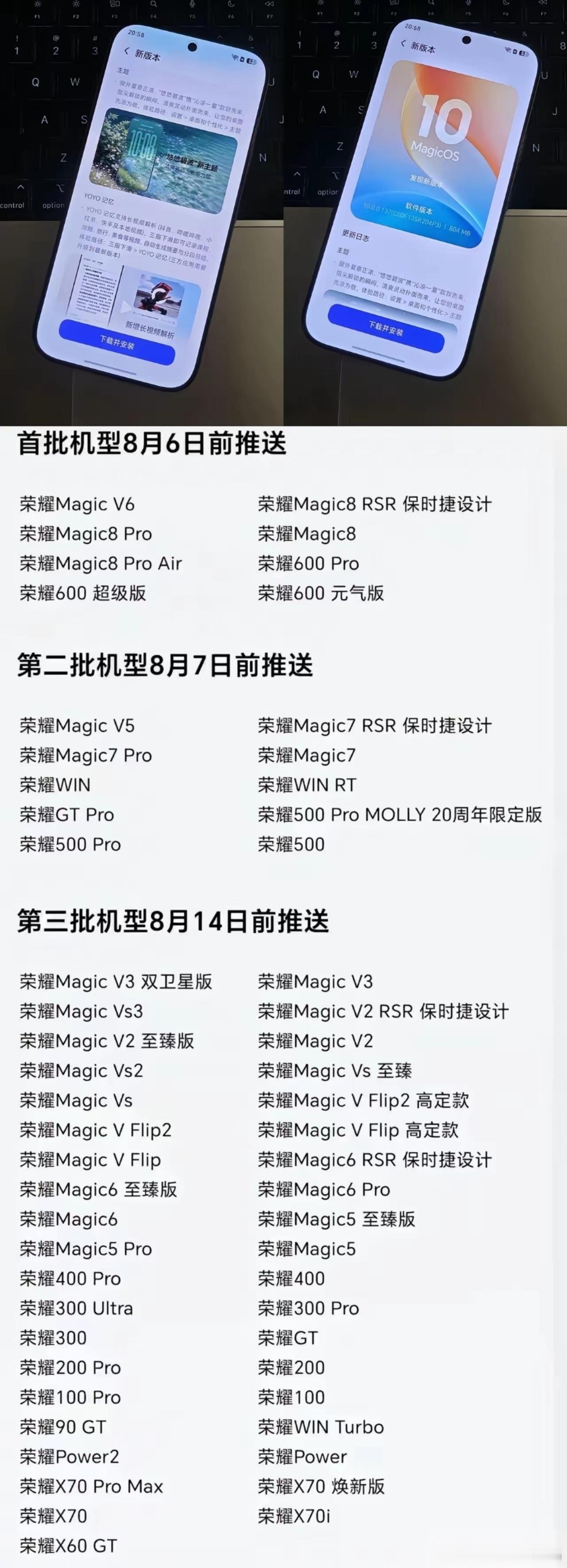 荣耀这波操作绝对算得上行业良心。MagicOS 10八月版本正式开启三批推送，从