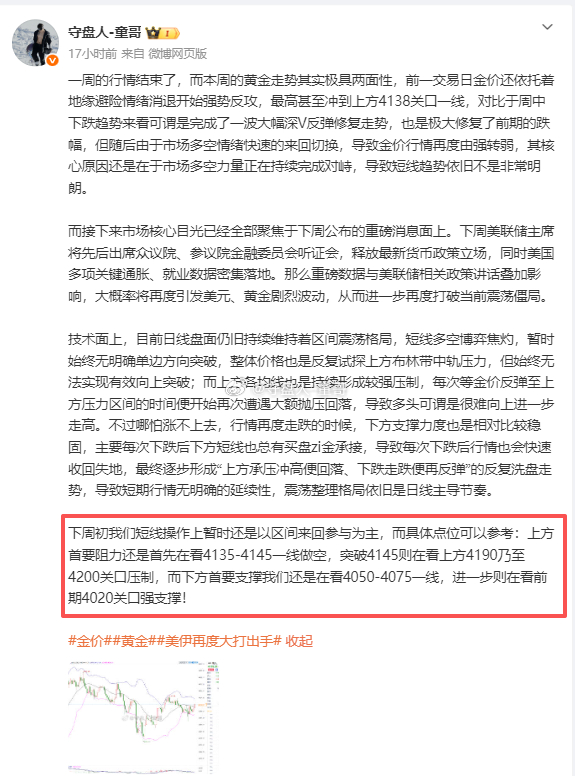 早上好童粉们！周一黄金开盘依旧承压4130，昨天给你们分享的思路方向，今天也在按
