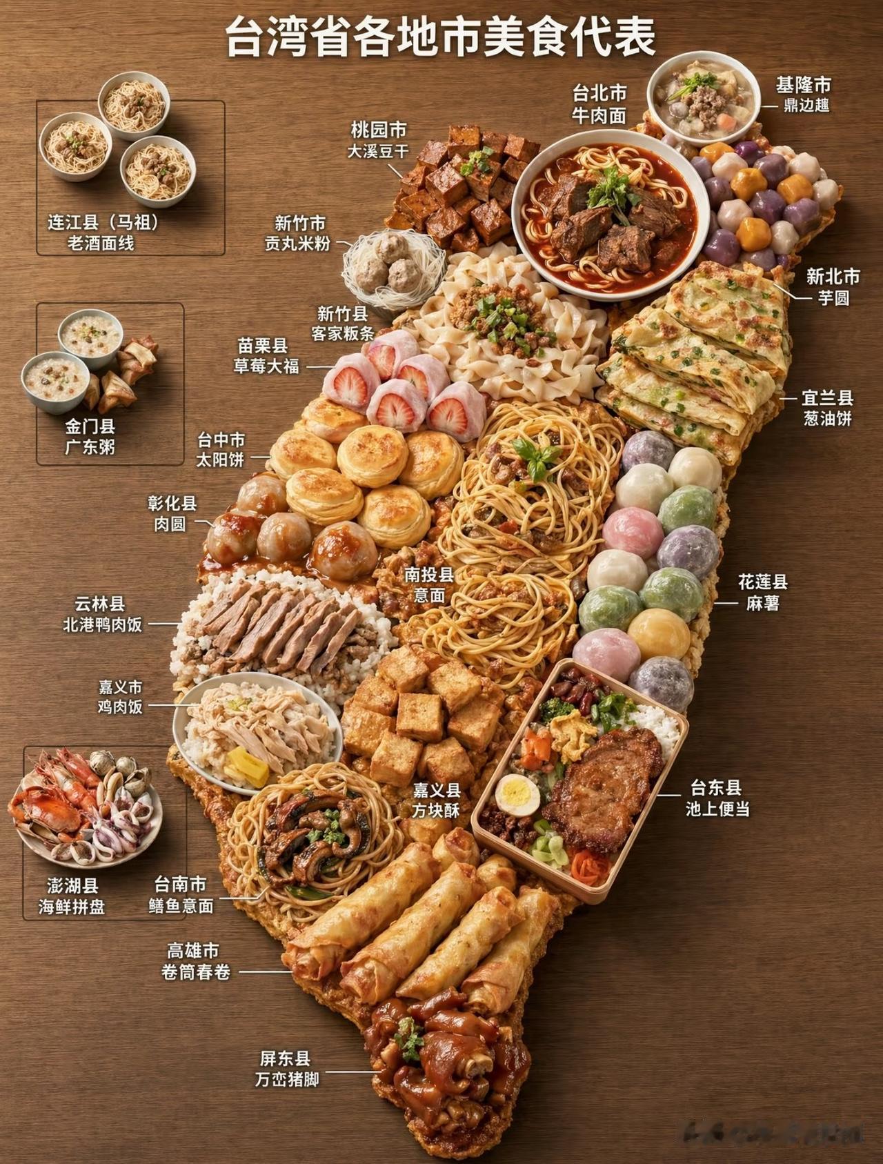 以下是台湾各县市的美食，
你最想吃哪个一地方的美食呢[机智]