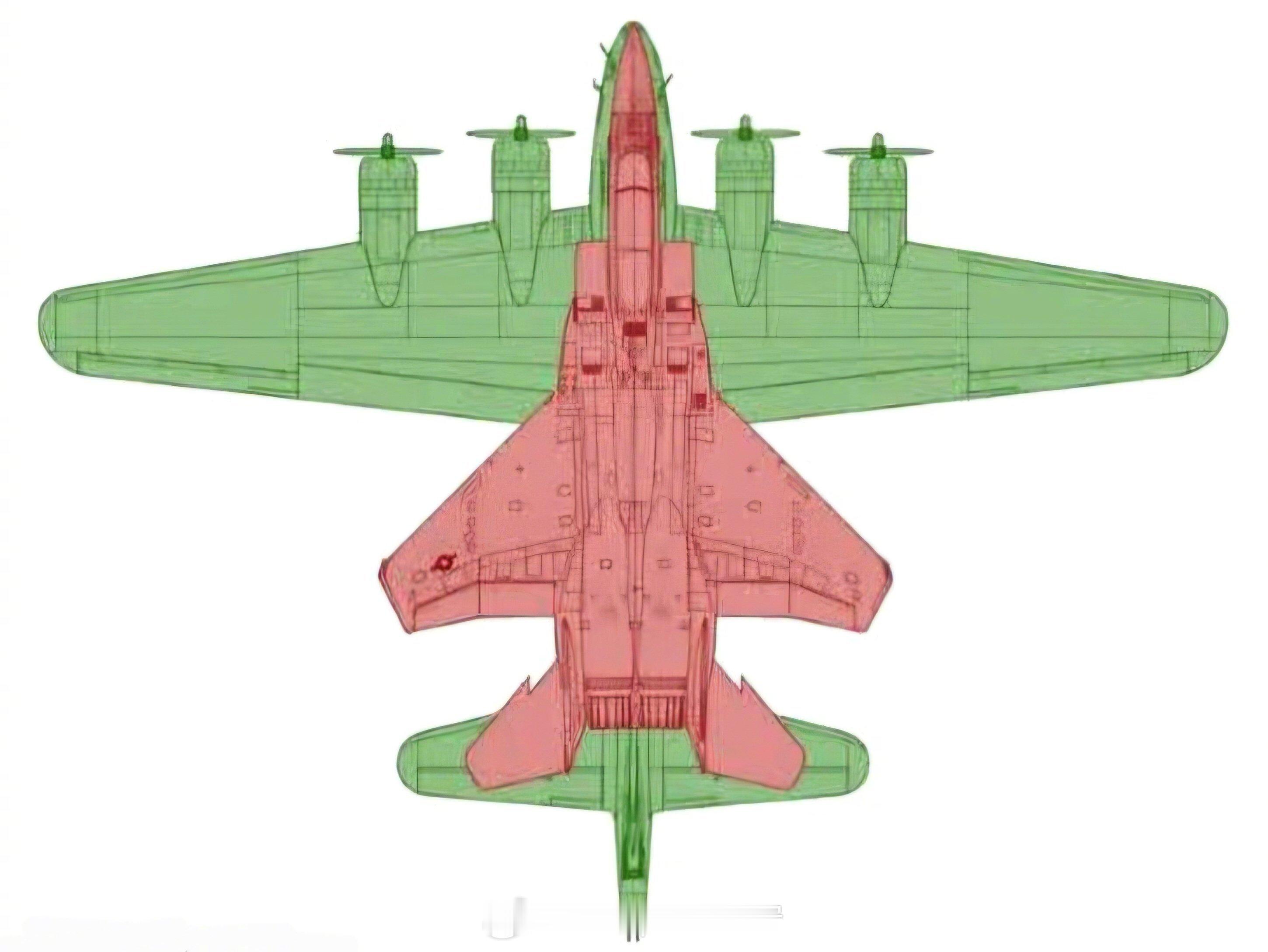 兵器影像[超话] 对比二战时期的B-17轰炸机（绿色）和现代的F-15C战斗机（