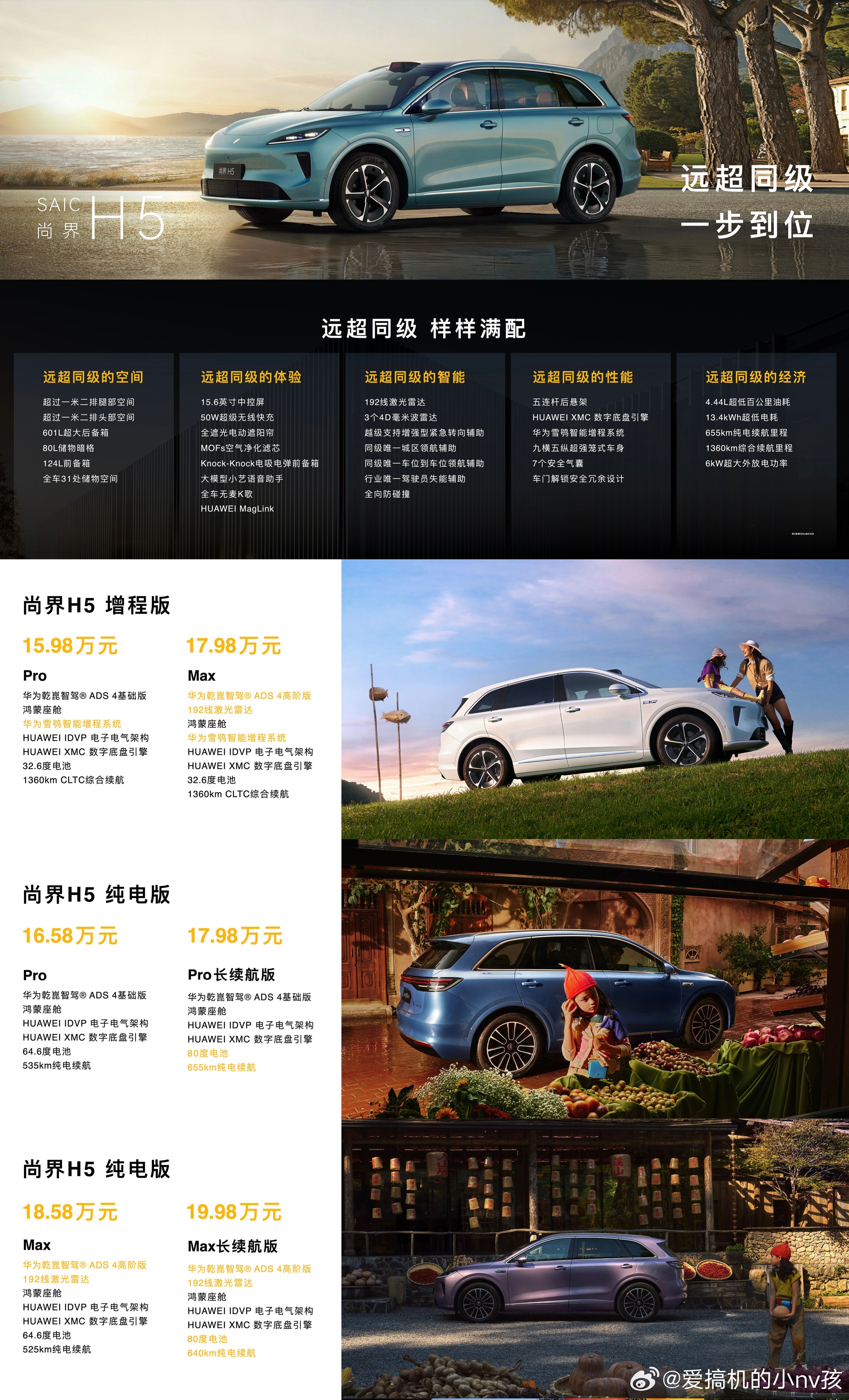 今晚尚界H5正式上市。这款车拥有同级未有的智能与安全，搭载华为乾崑智驾ADS4，