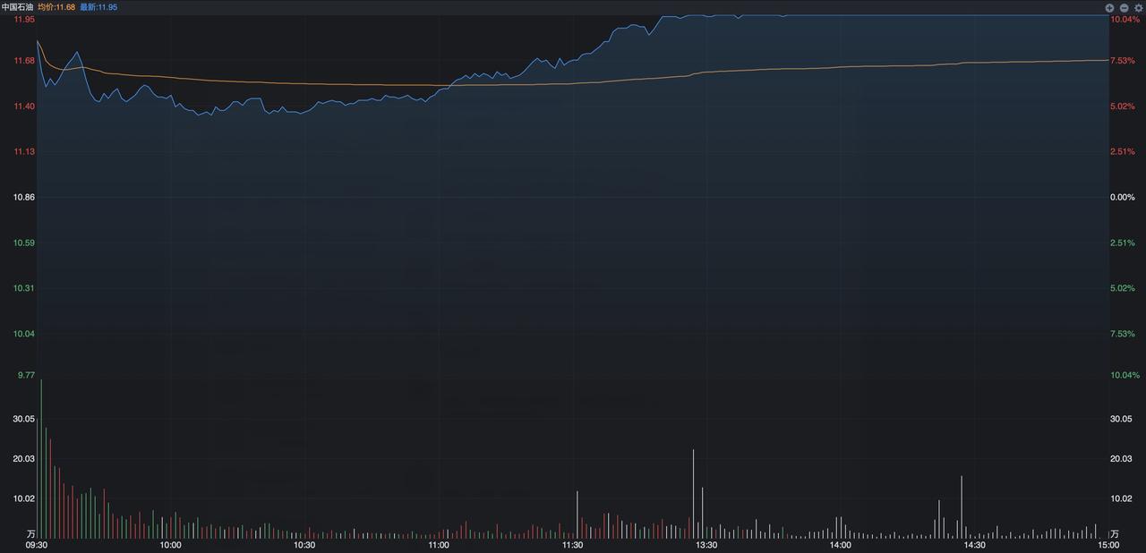 今天最火的就是油气板块，但凡是跟石油和石化相关的，几乎都出现了大涨，原因大家也都