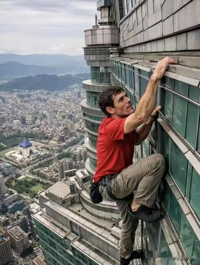 这哥们爬101成功，
实际上检验了这栋建筑的建筑水平，
外墙承重，建材质量。但如