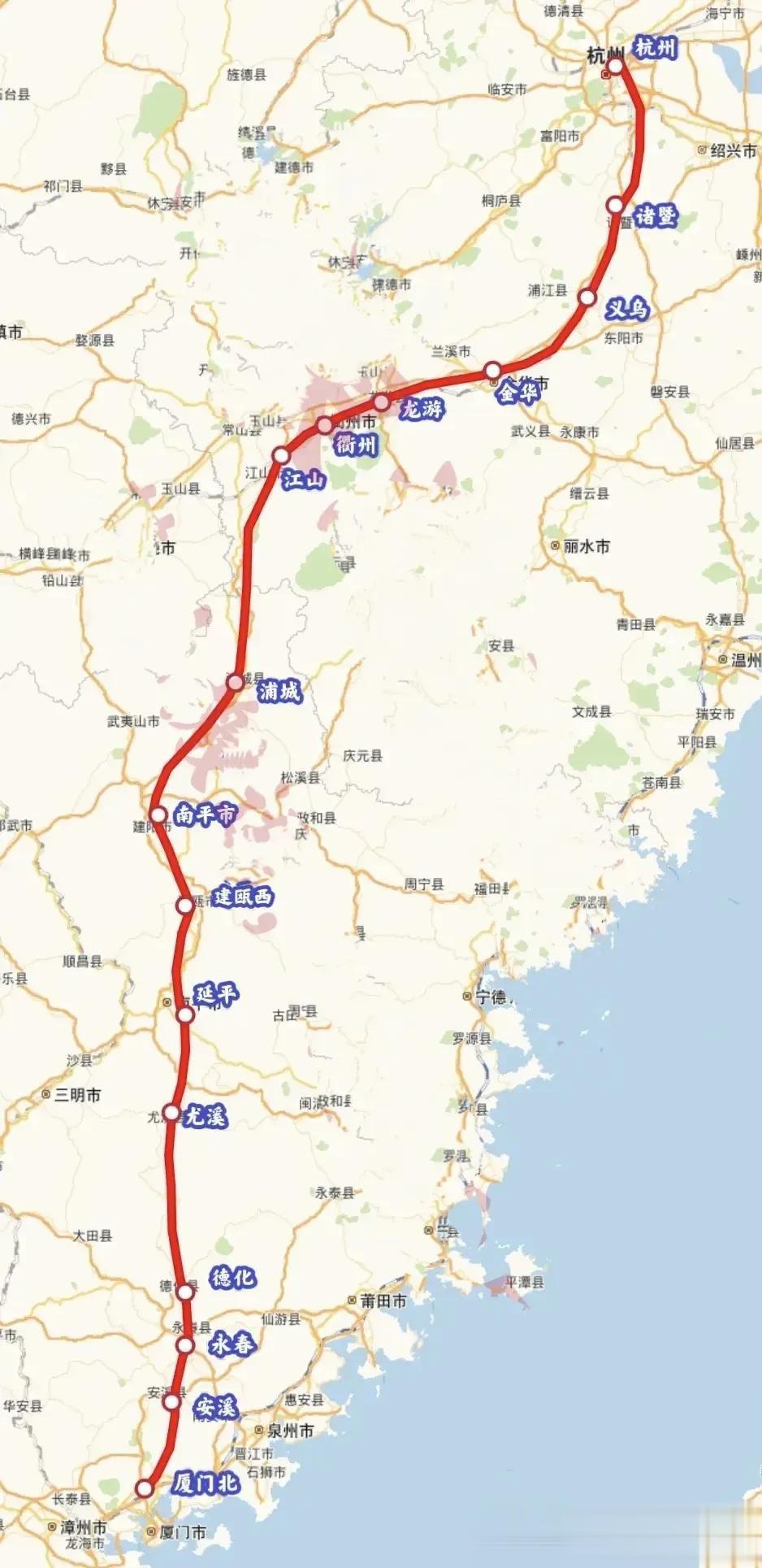 杭州-厦门高铁线路图