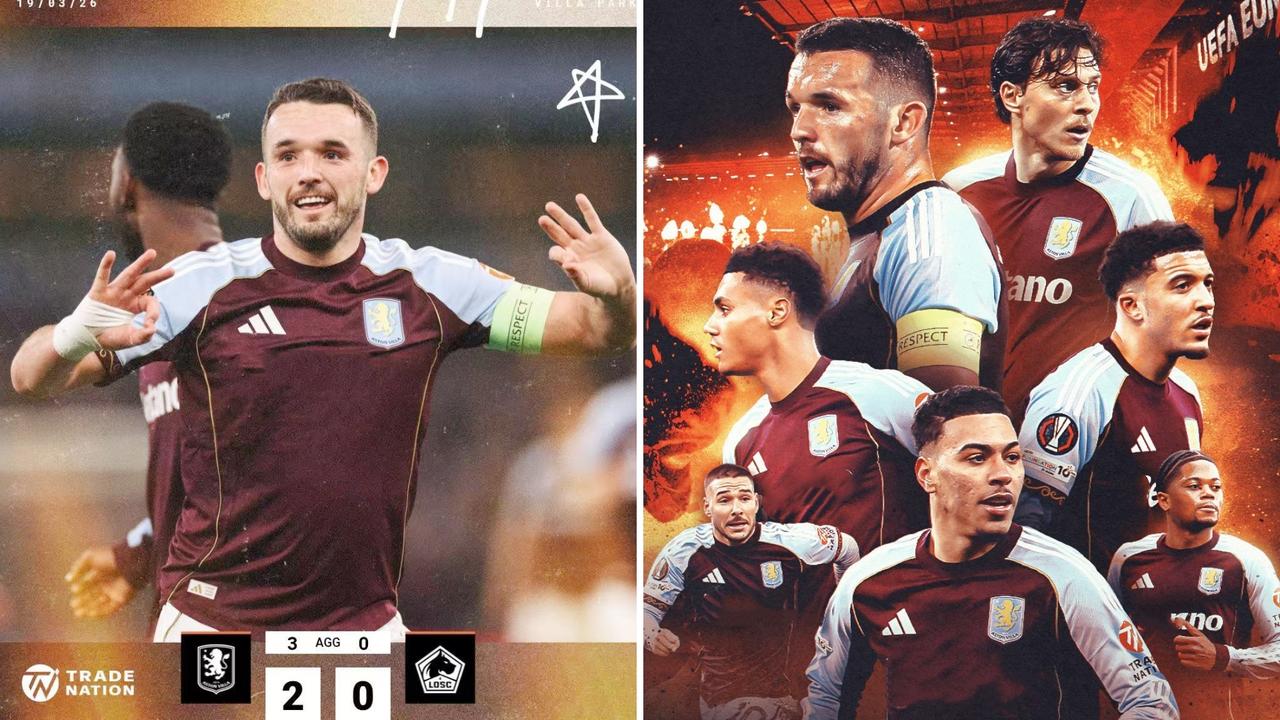 欧联杯：阿斯顿维拉主场2-0，总比分3-0击败里尔闯入八强。
麦金与贝利相继破门