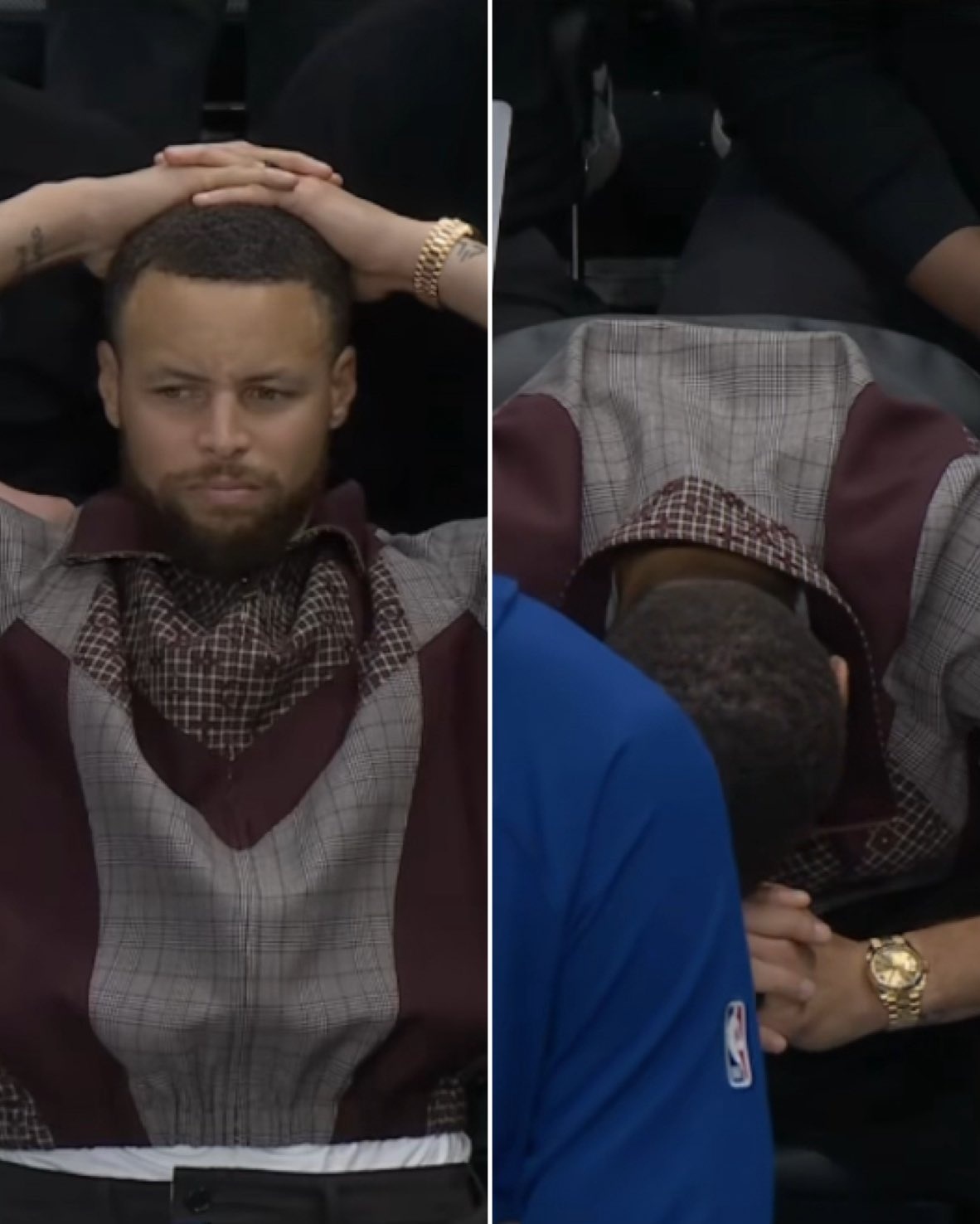 勇士队2022年总冠军阵容中仅剩的四名球员：斯蒂芬·库里（穿着便服……）德雷蒙德