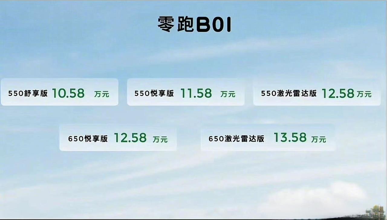 零跑B01超长长长650km长续航
零跑B01预售价正式公布，10.58万起步，