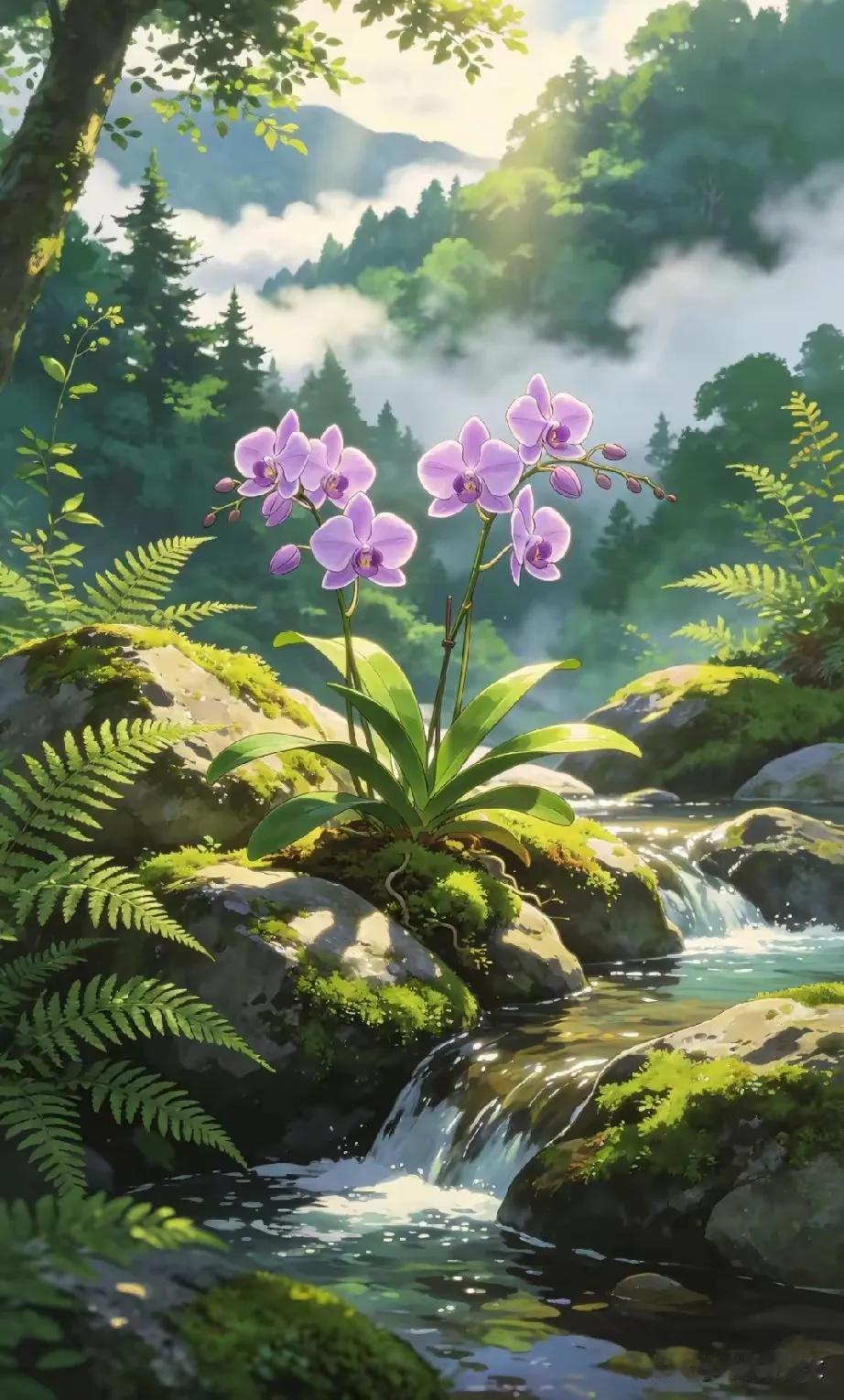 翠谷流溪花作伴，
夜逢三五月为陪。
横批：《陪伴》