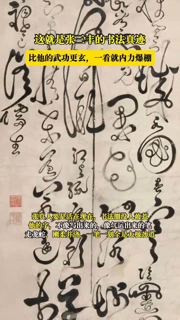 比他的武功更玄，一看就内力爆棚。张真人要是活在现在，书法圈没人敢惹他的字，不像写