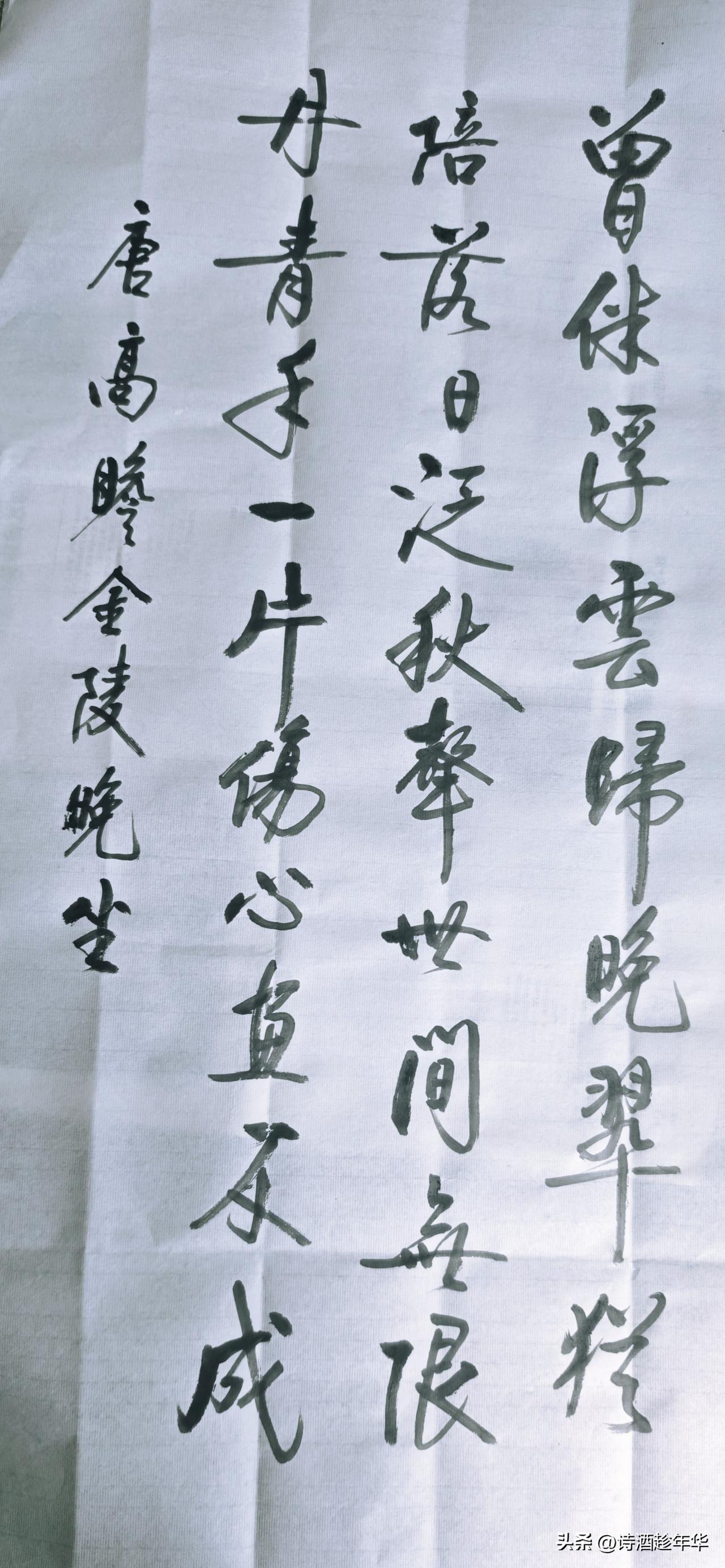 《金陵晚望》
唐·高蟾
曾伴浮云归晚翠，犹陪落日泛秋声。
世间无限丹青手，一片伤