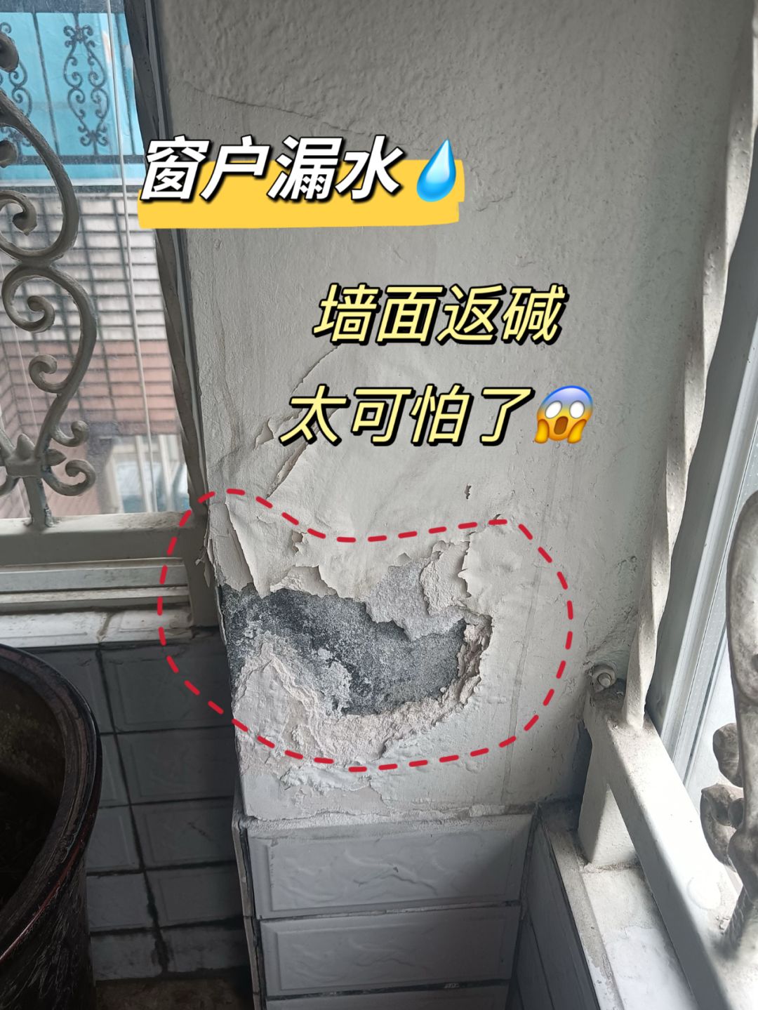 老房窗户漏水导致墙面掉皮，退退退🤺