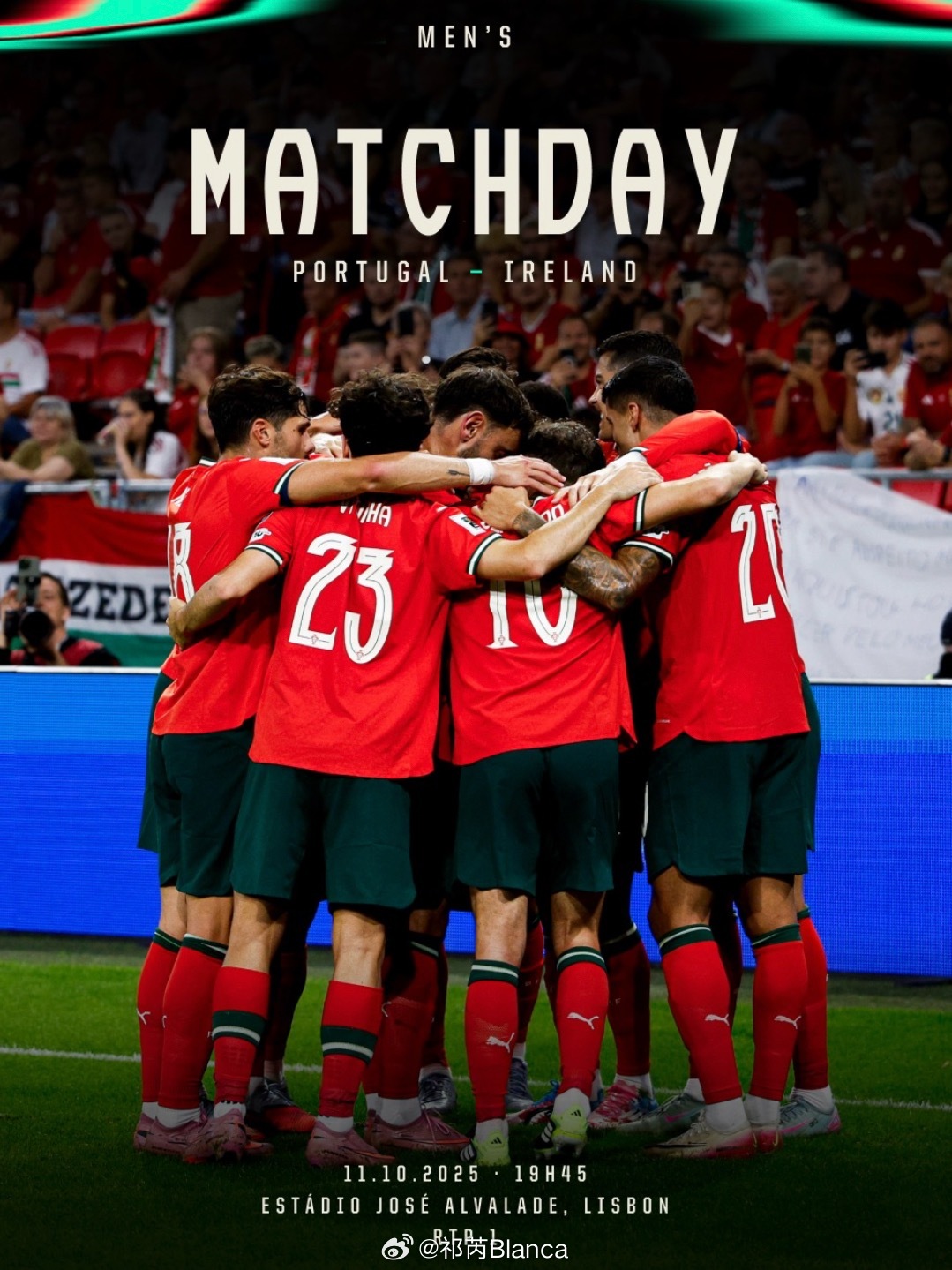 今天终于可以看小葡萄的比赛啦！过两天我也会去里斯本现场看晚上抖抖直播大家一起来玩