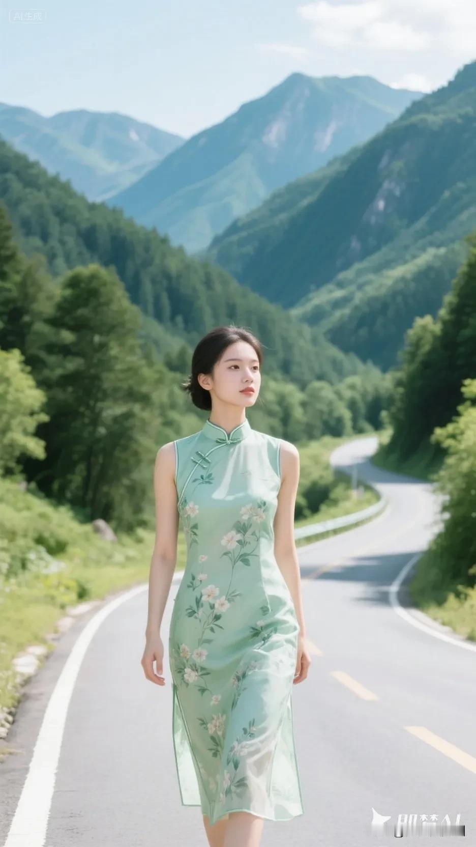 浅绿色旗袍美人，太漂亮啦！