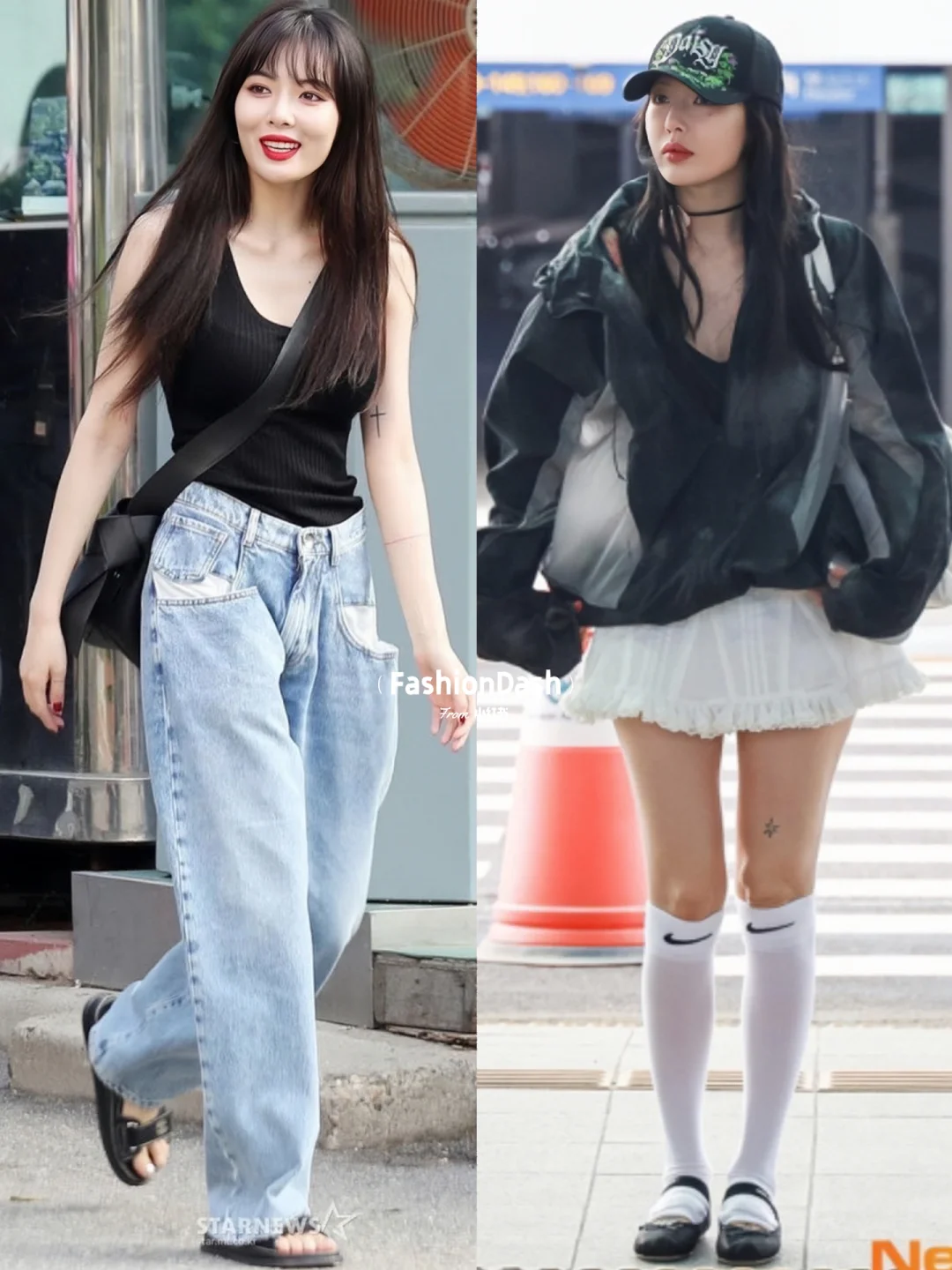泫雅今日机场街拍，黑长直混搭风梦回从前！