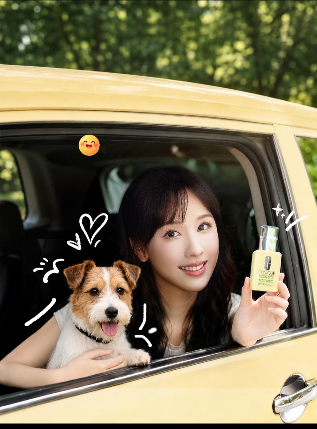 陈都灵，带狗狗出门，它真是太听话了。