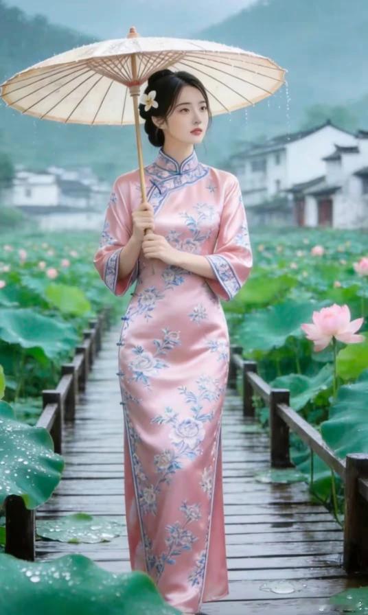 江南水乡出美女，
身姿窈窕步轻徐。
明眸恰似水中月，
满面春风眼若星。
