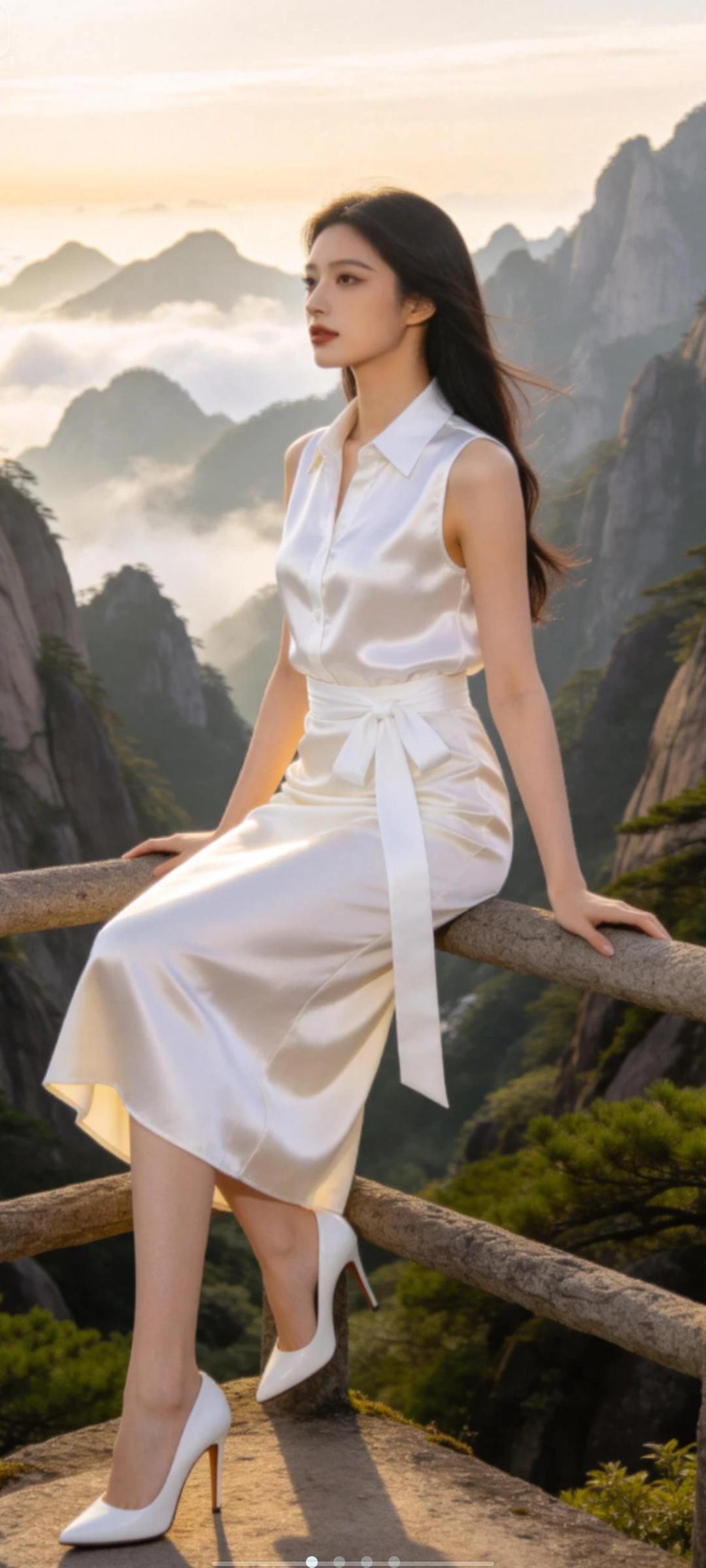 您说对吗？白色亮面长款裙子，有点太亮眼睛了吧？怎样穿搭知性又显身材?大方优雅穿搭