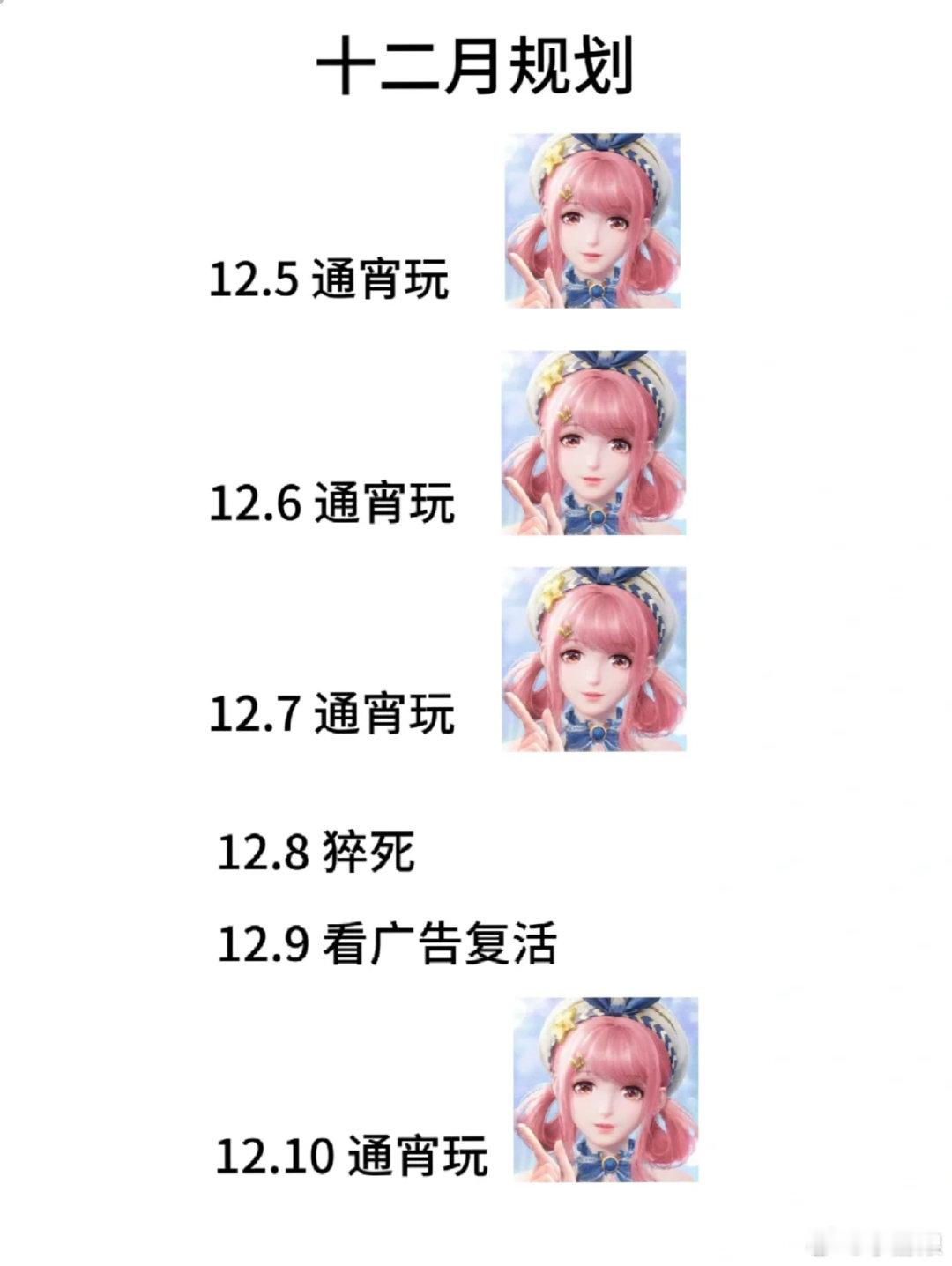 我的十二月规划如下[二哈]干净的圈子，规律的生活（叉掉）最爱的暖暖每天都要玩通宵