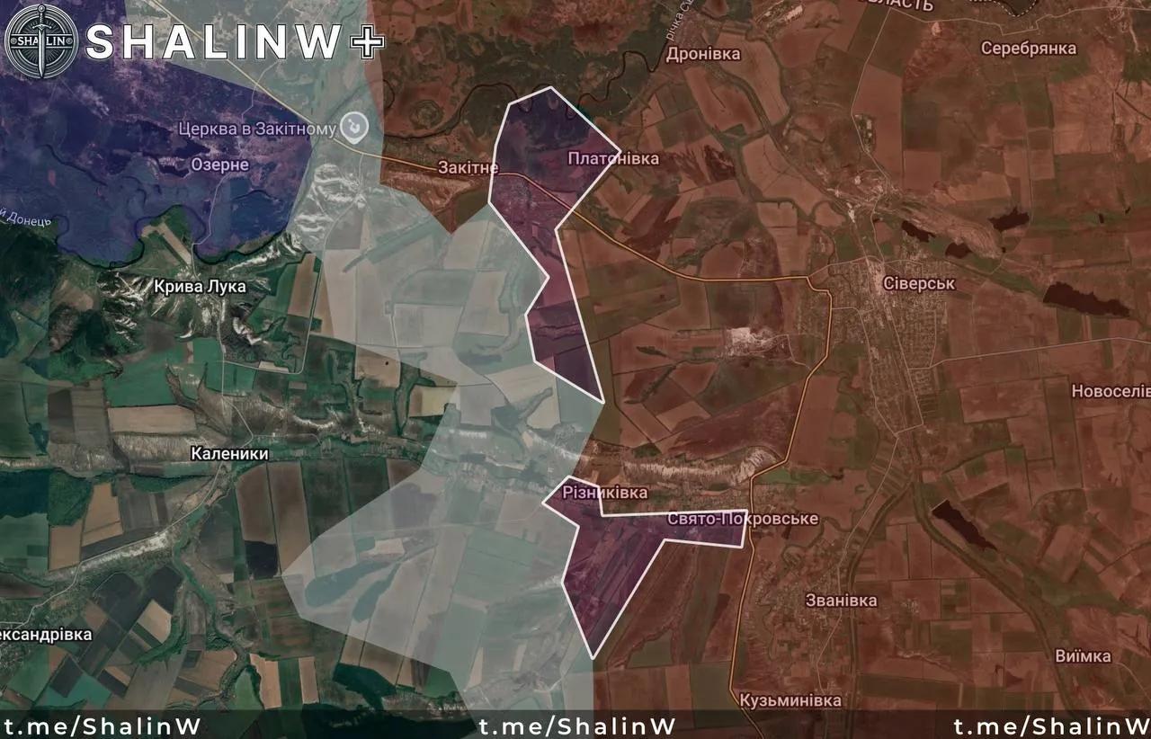 📍 斯拉维扬斯克方向
 
🔴 俄军占领了普拉托尼夫卡，并几乎完全控制了扎基特