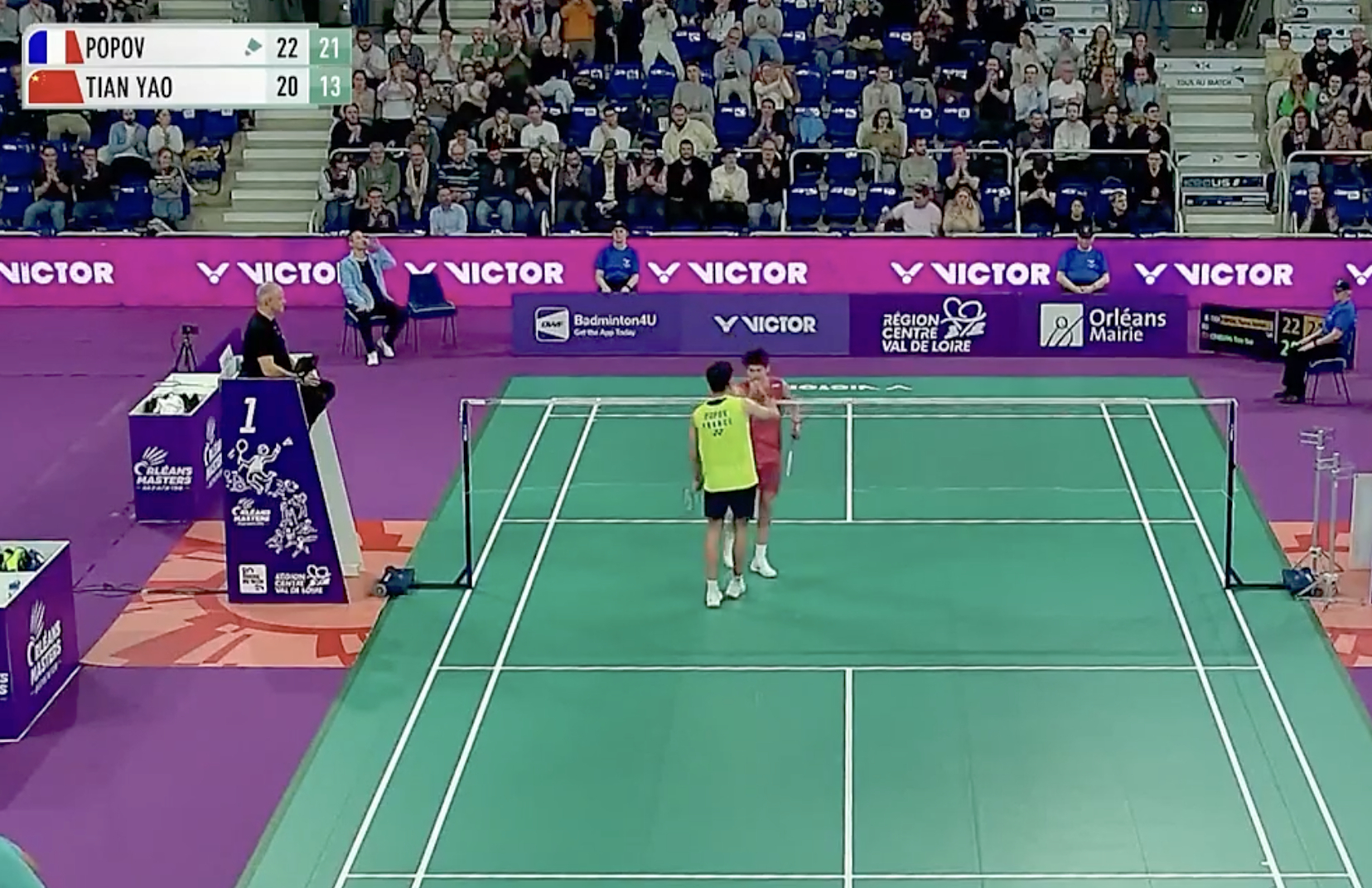 董天尧🇨🇳 20-22、13-21 🇫🇷大波波夫半决赛：胡哲安🇨🇳 