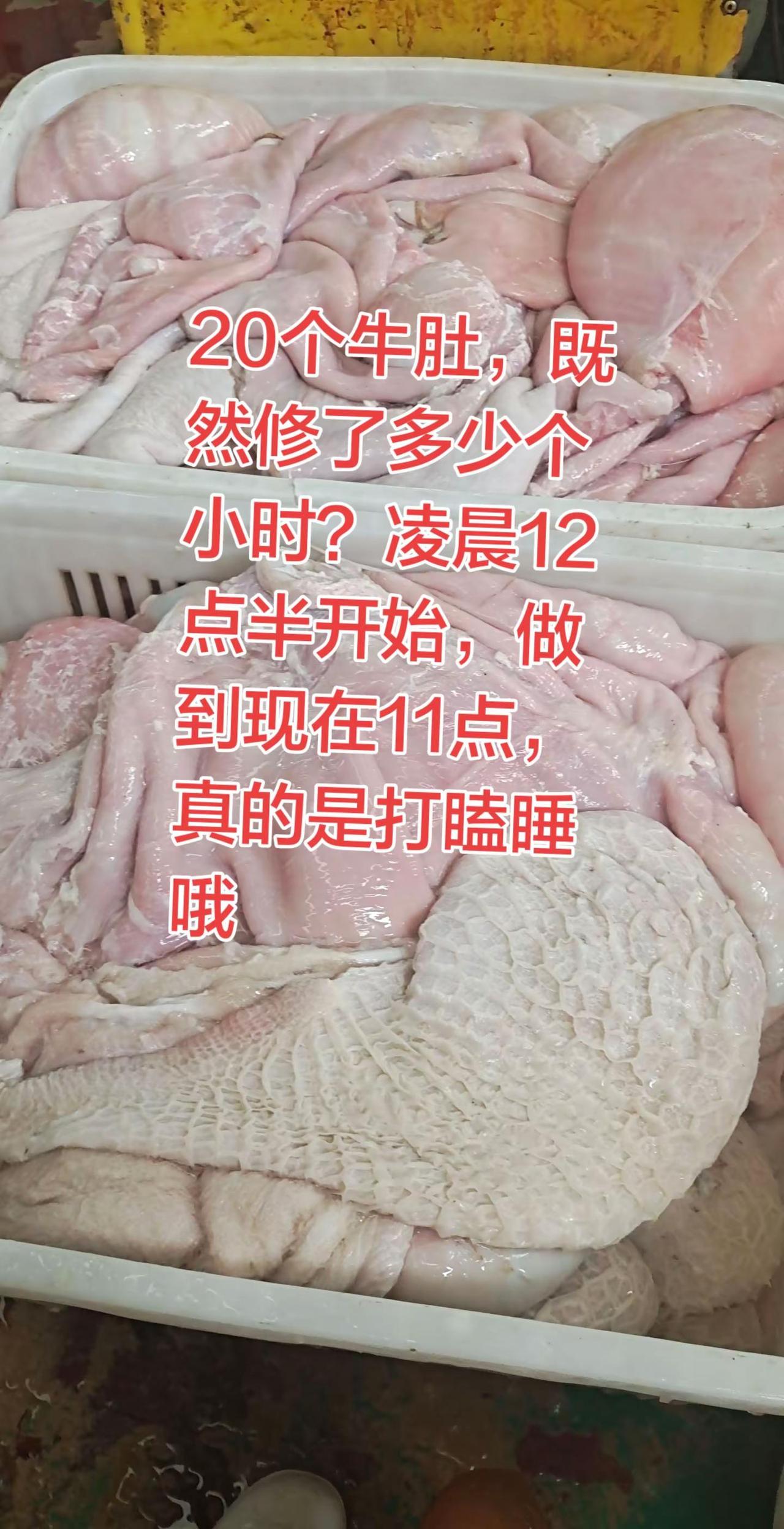 20个牛肚，居然做了那么长时间，这也是精修，主要的是牛肚太脏了，修的时间就比较慢