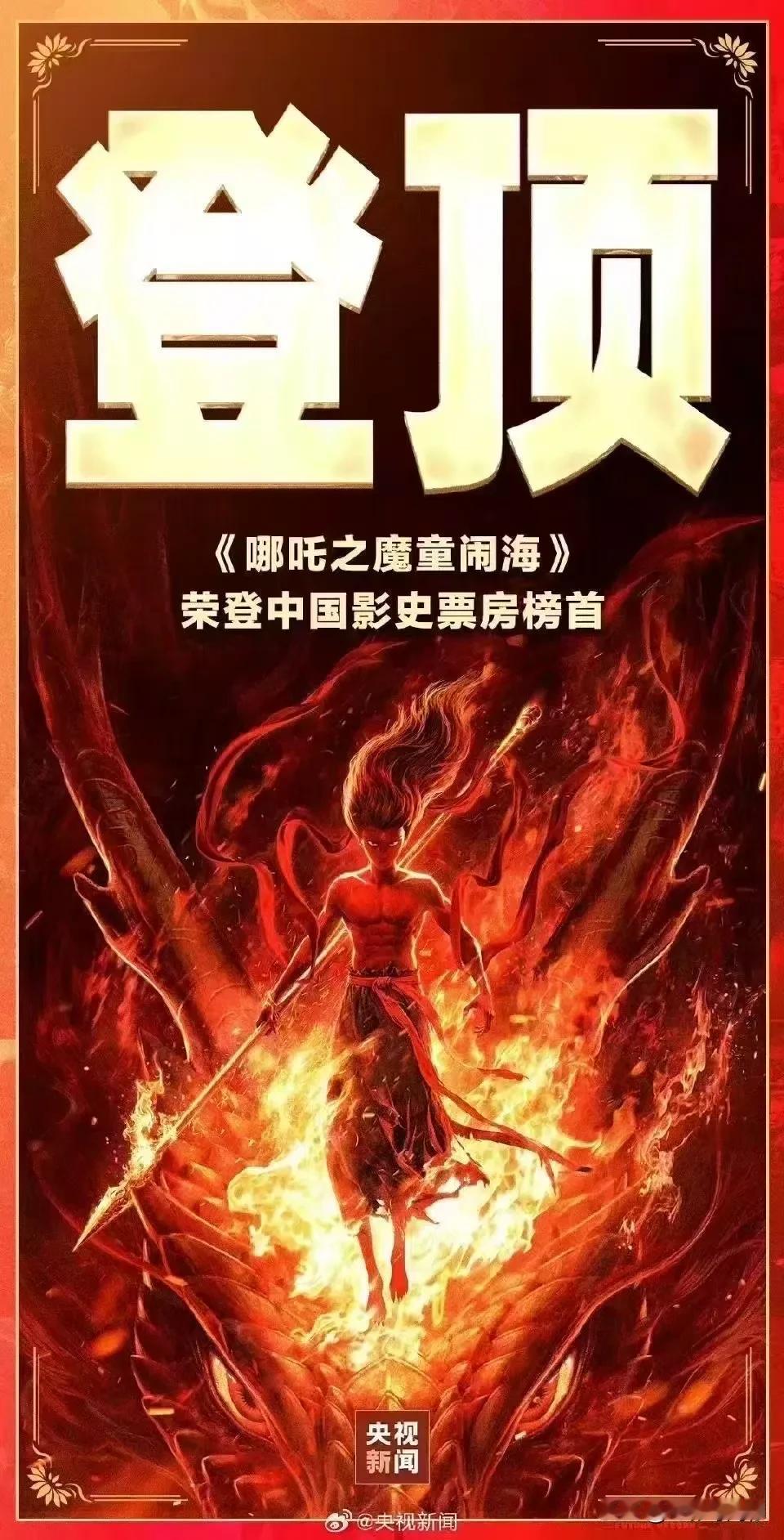 恭喜《哪吒2》登顶中国影史票房冠军[赞]