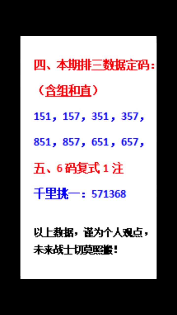 排三336期之解析。
排三336期分析：
·一、上期奖码：为组六，小防组三。
·