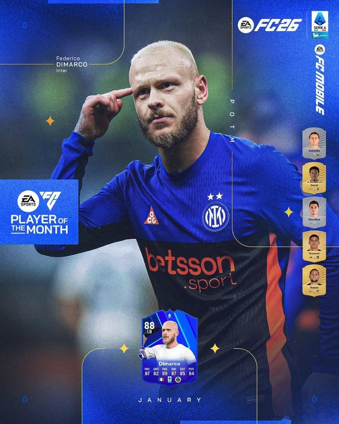 官方：迪马尔科当选意甲一月最佳球员国际米兰2比1都灵热点现场 没毛病👏 