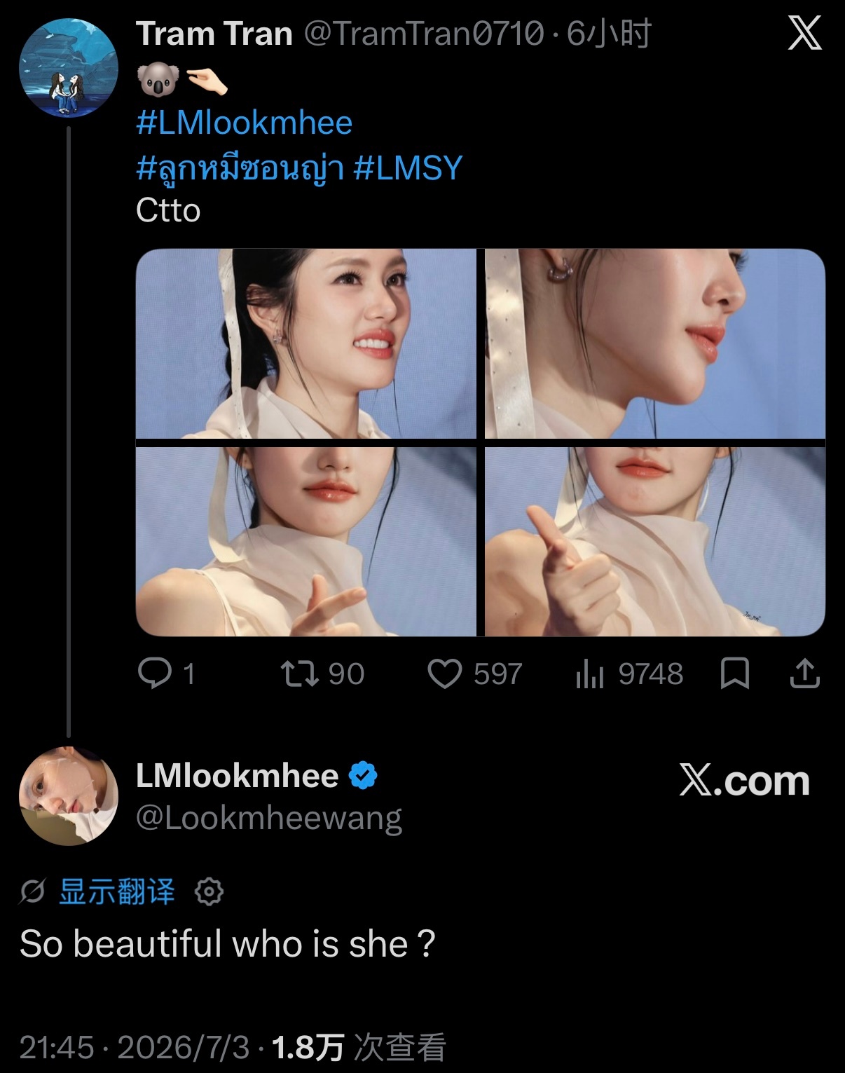 🐨：So beautiful who is she ? 