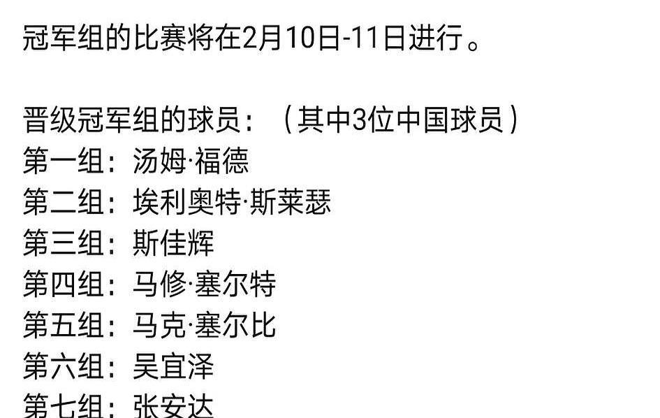 莱斯特打完了最后一枪。
 
张安达先输后赢，3比1把徐思按在决赛桌上，三千镑揣兜