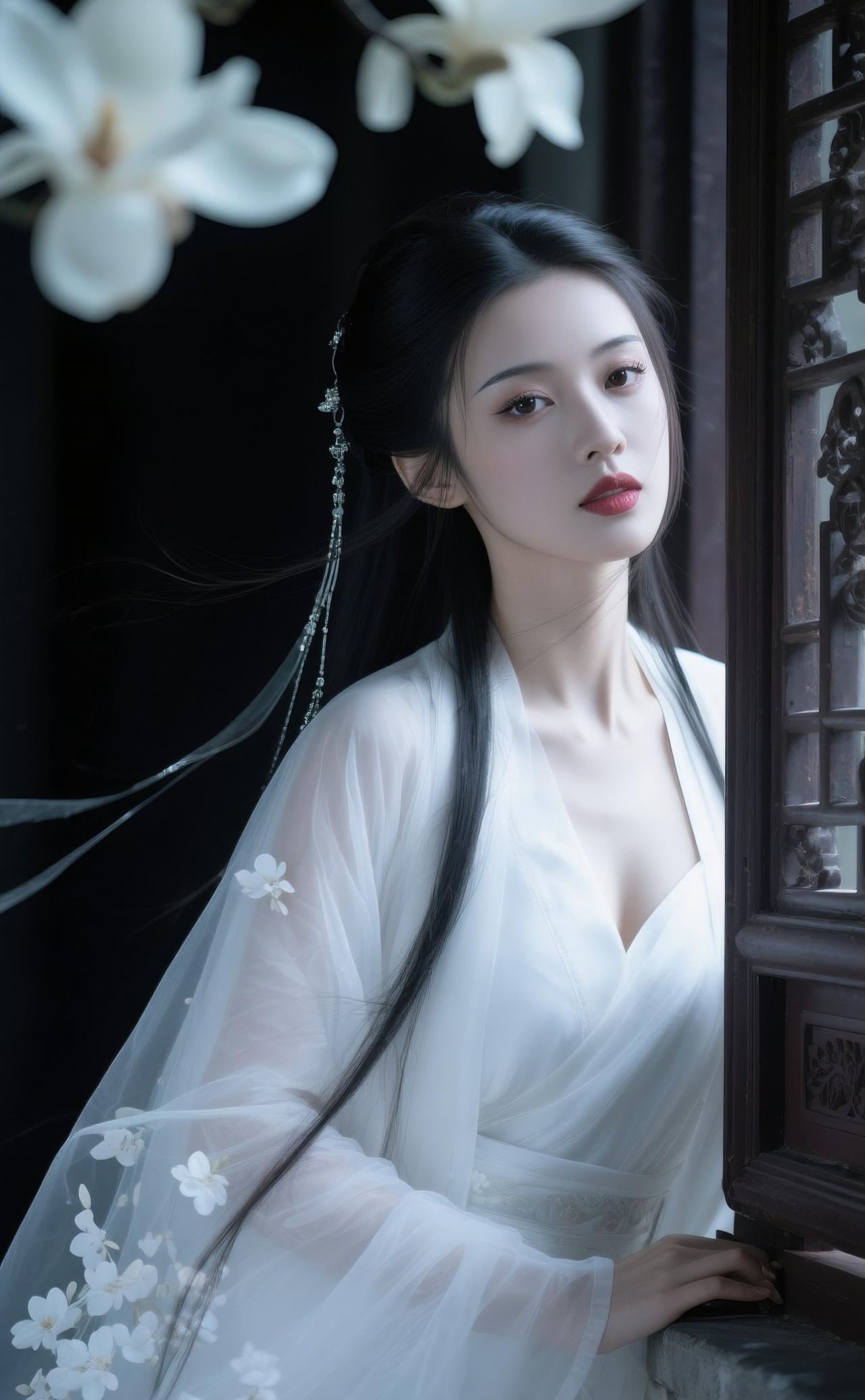 汉服真的让人无法抗拒！古风美女梳着汉代飞仙髻，再配上头花、流苏和飘带，坐在红墙之